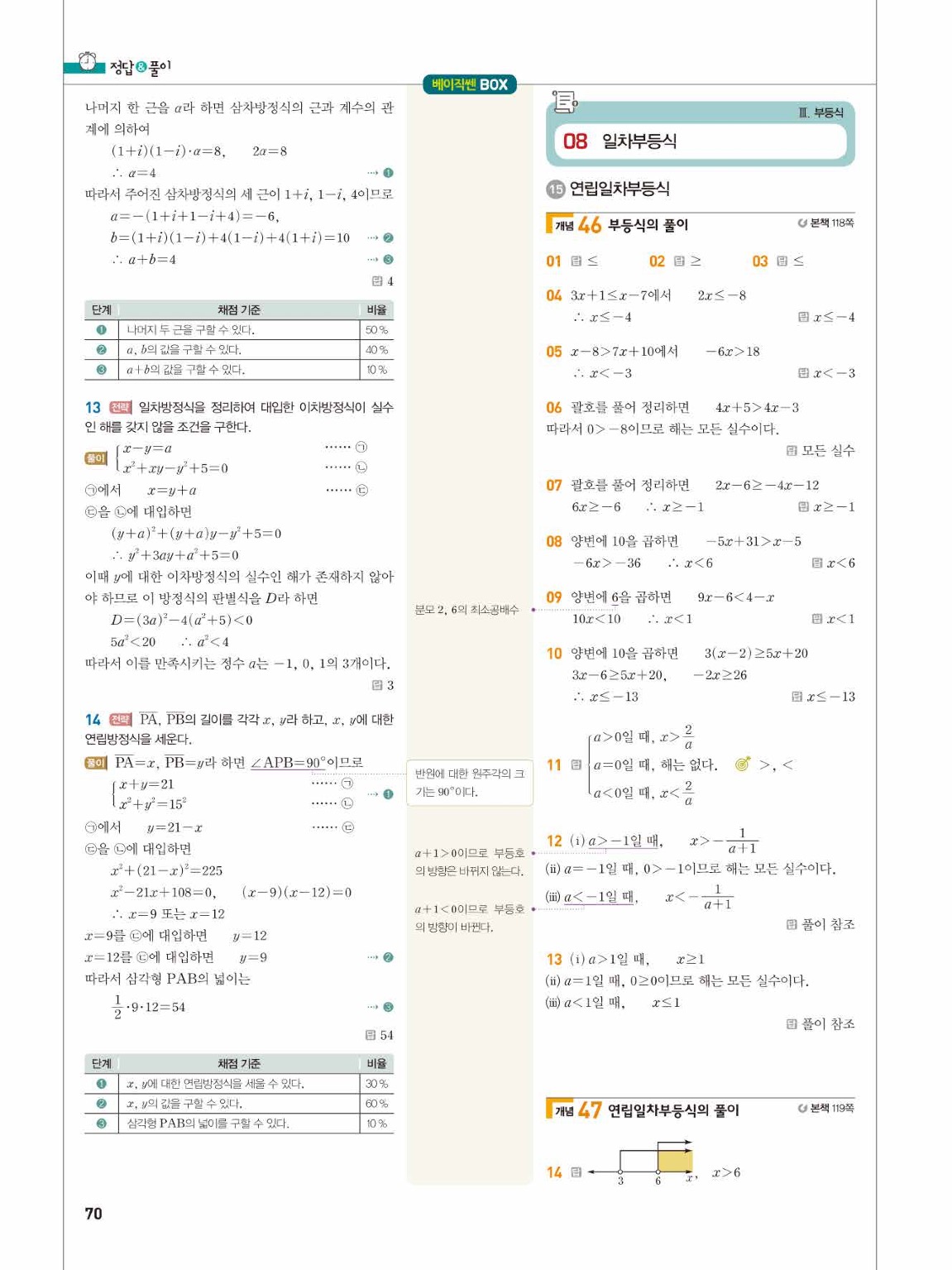 2025 베이직쎈 공통수학1 답지 70