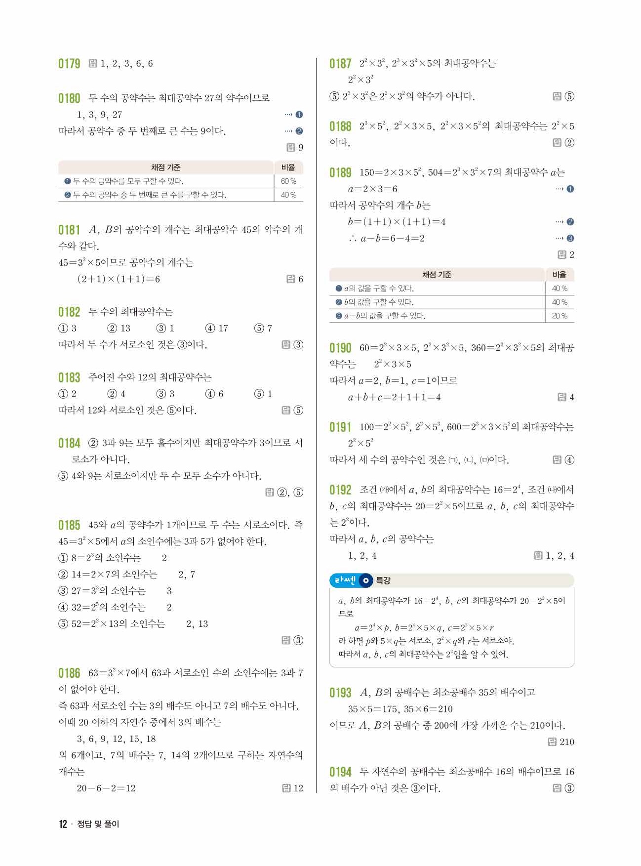 라이트쎈 중1-1 답지 12페이지