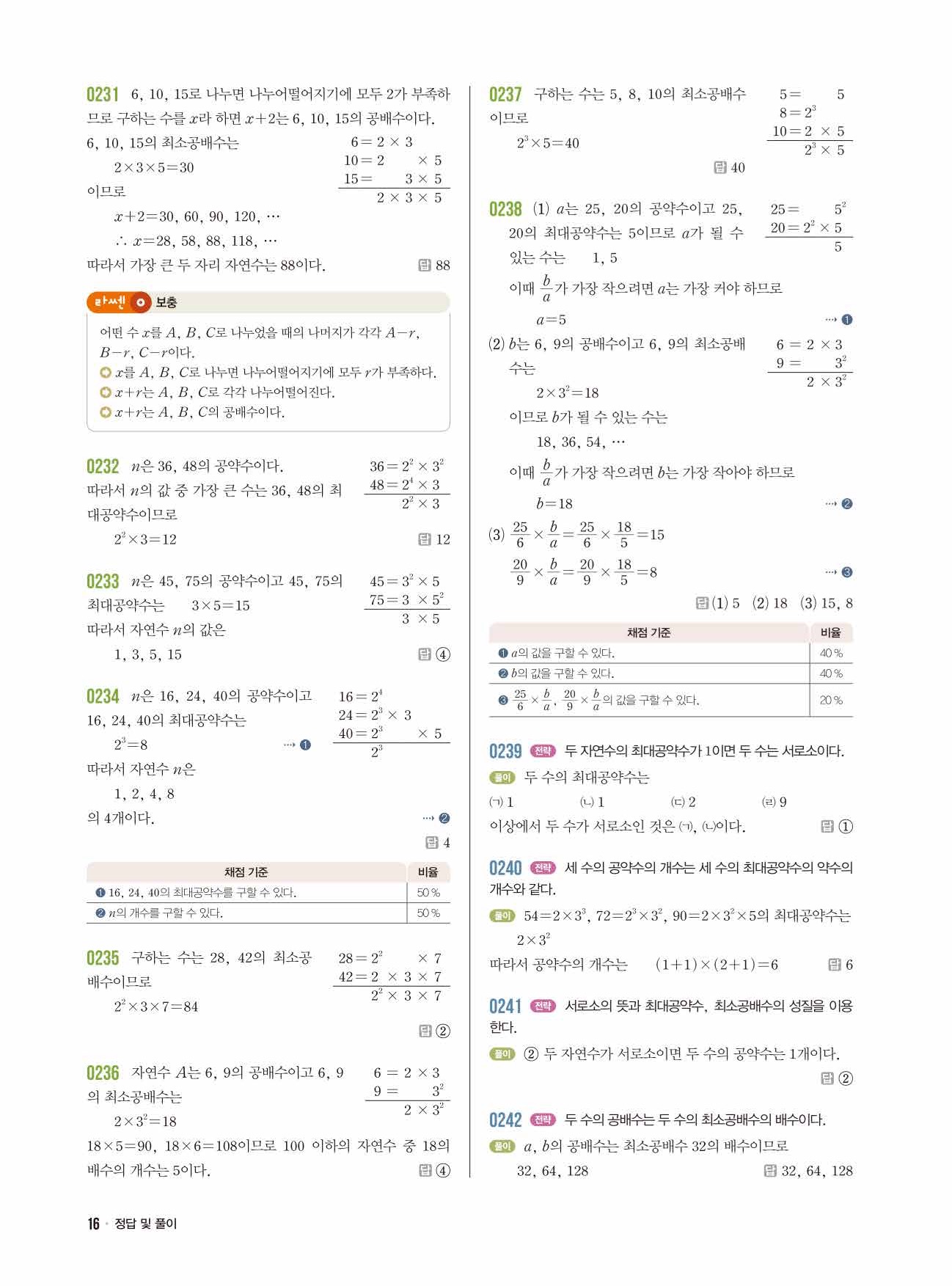 라이트쎈 중1-1 답지 16페이지