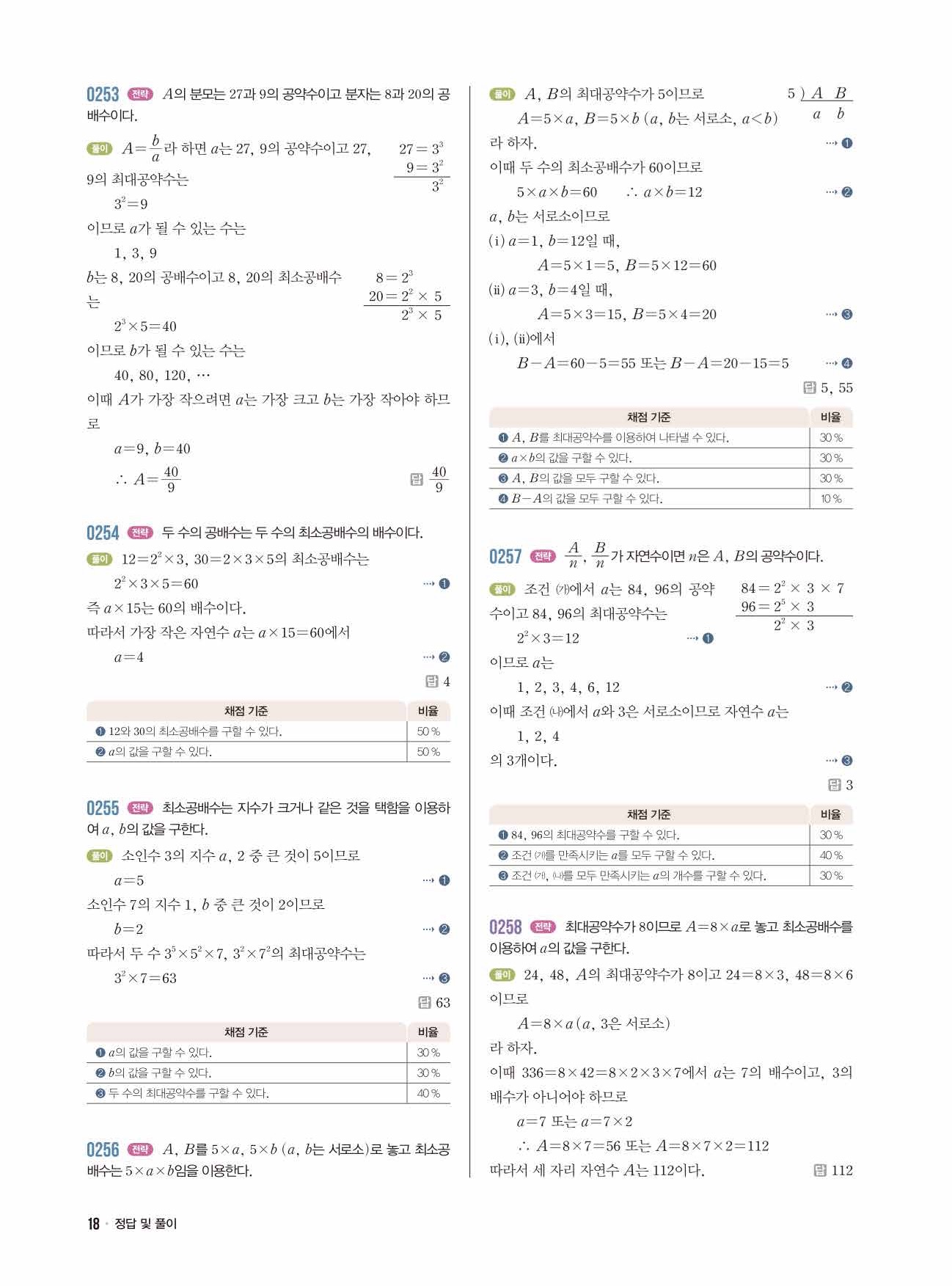라이트쎈 중1-1 답지 18페이지