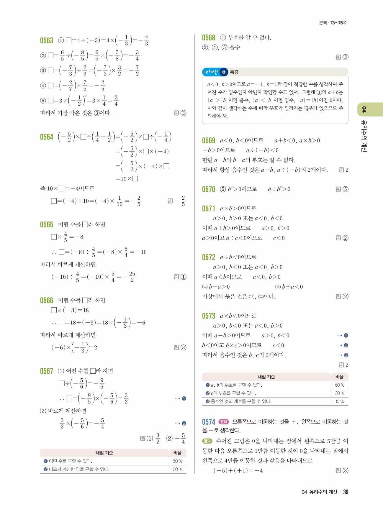 라이트쎈 중1-1 답지 39페이지