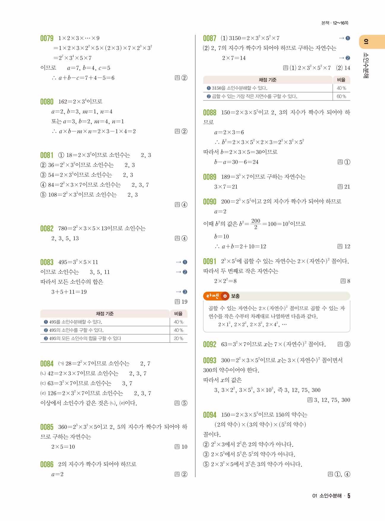 라이트쎈 중1-1 답지 5페이지