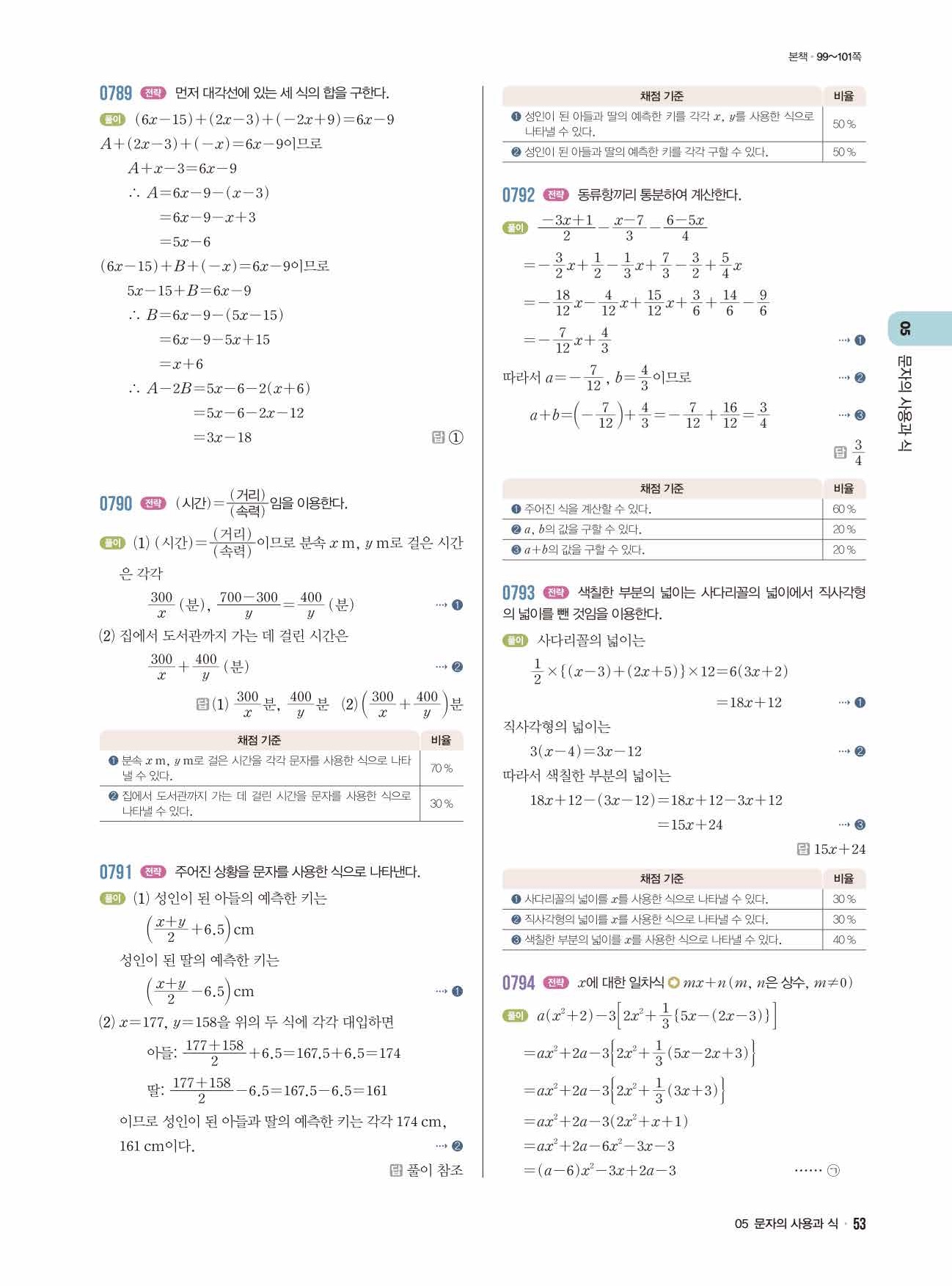 라이트쎈 중1-1 답지 53