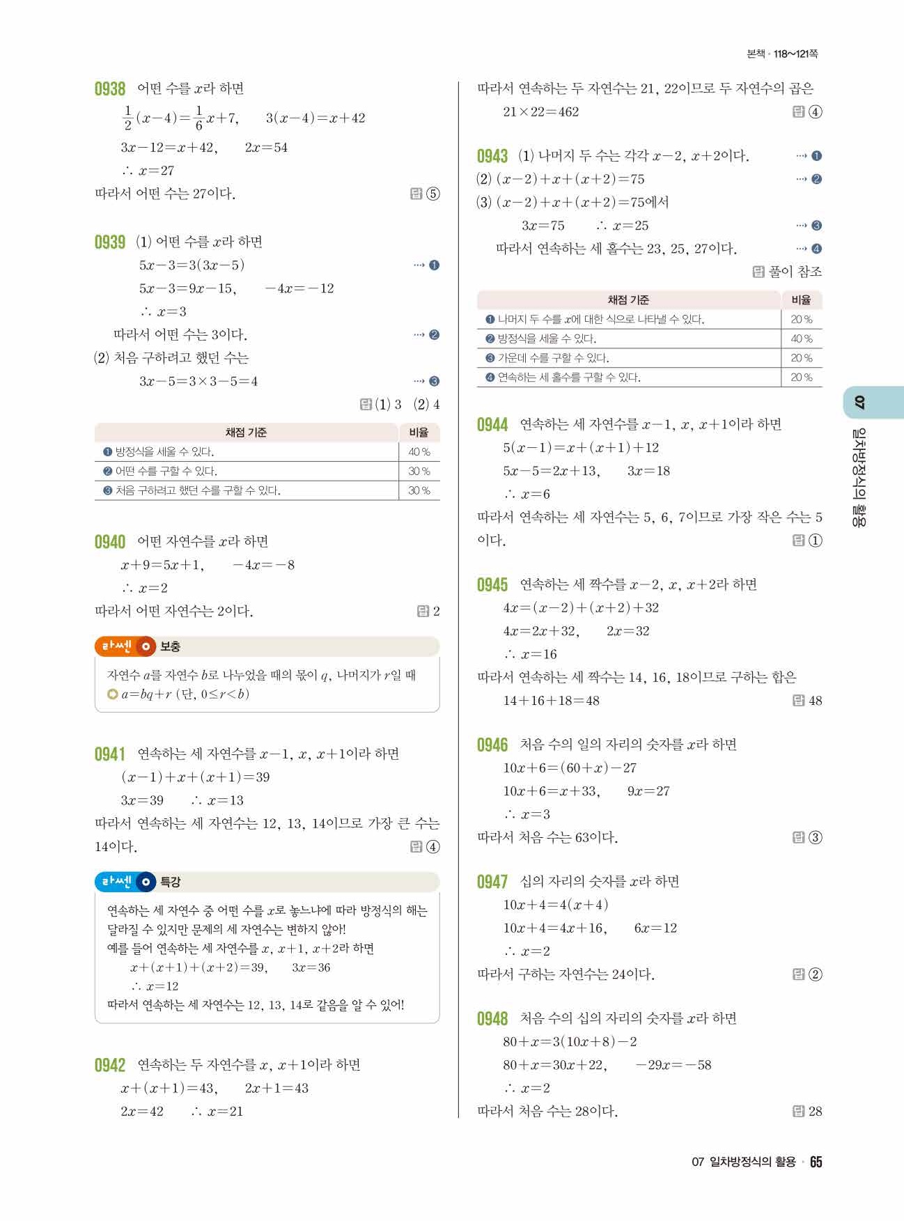 라이트쎈 중1-1 답지 65