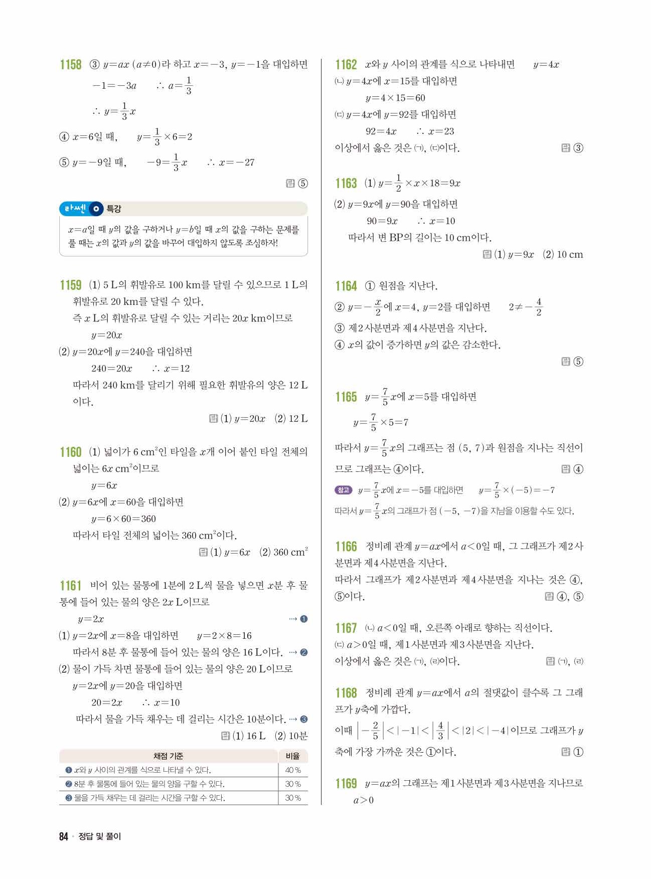 라이트쎈 중1-1 답지 84