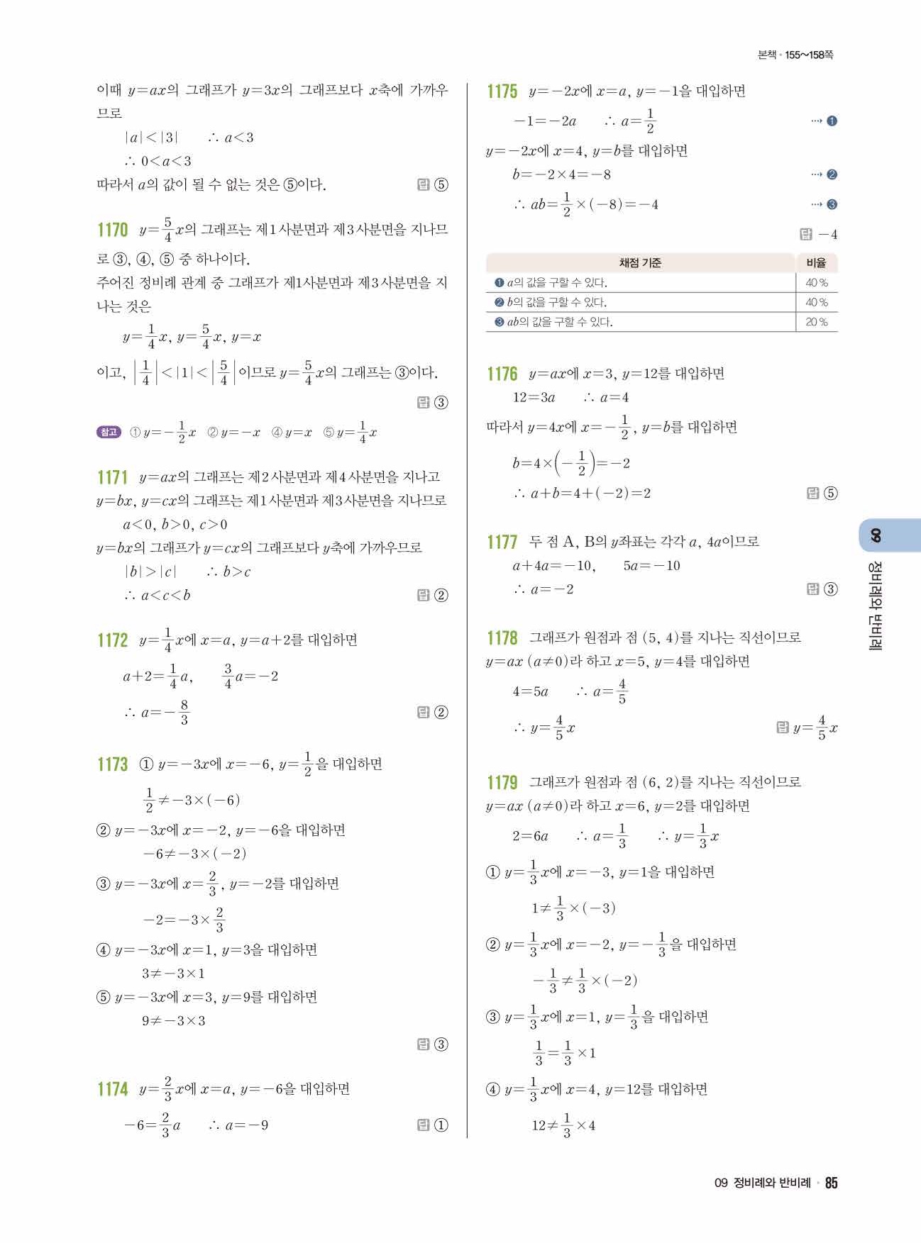라이트쎈 중1-1 답지 85
