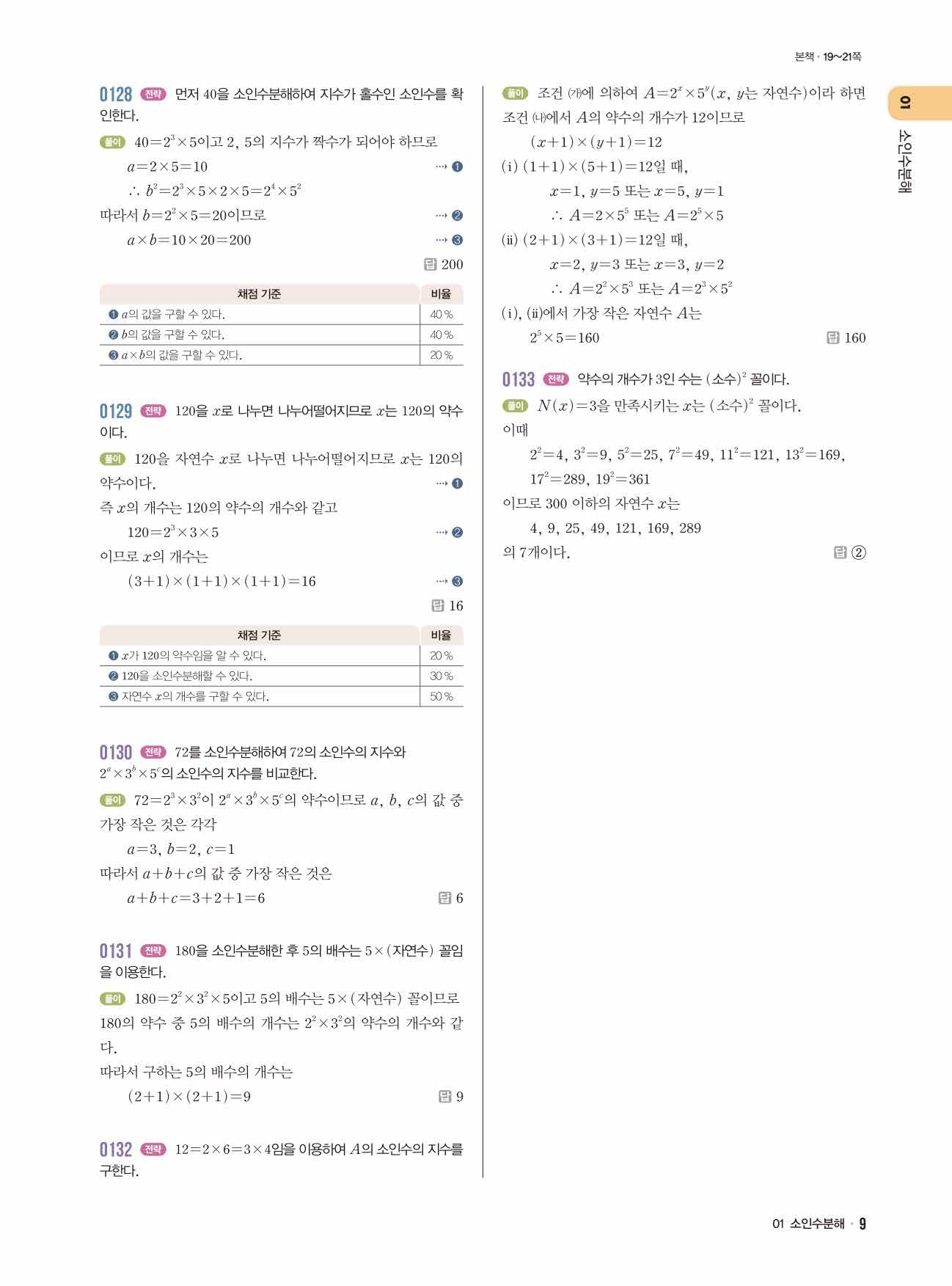 라이트쎈 중1-1 답지 9페이지