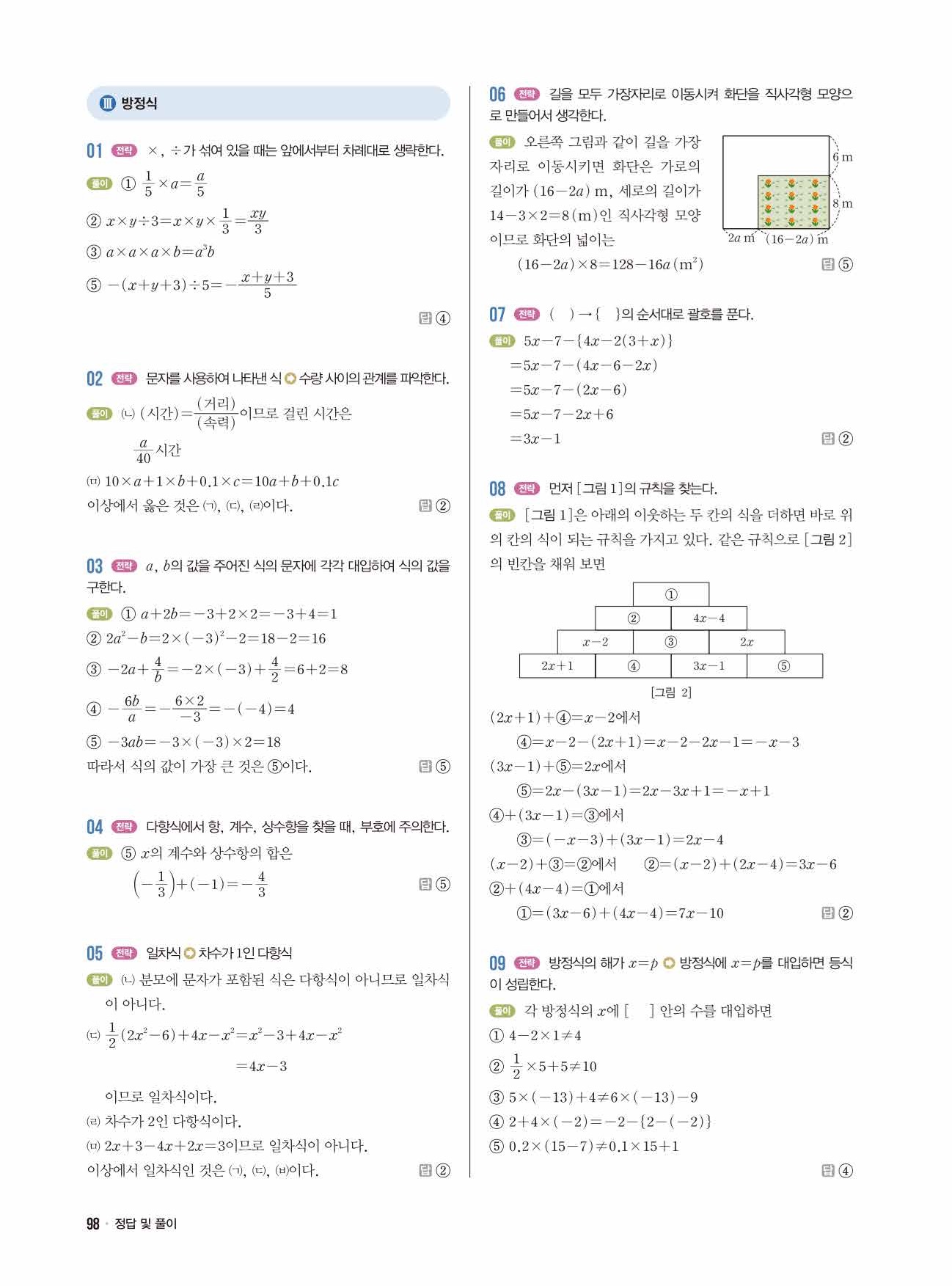 라이트쎈 중1-1 답지 98