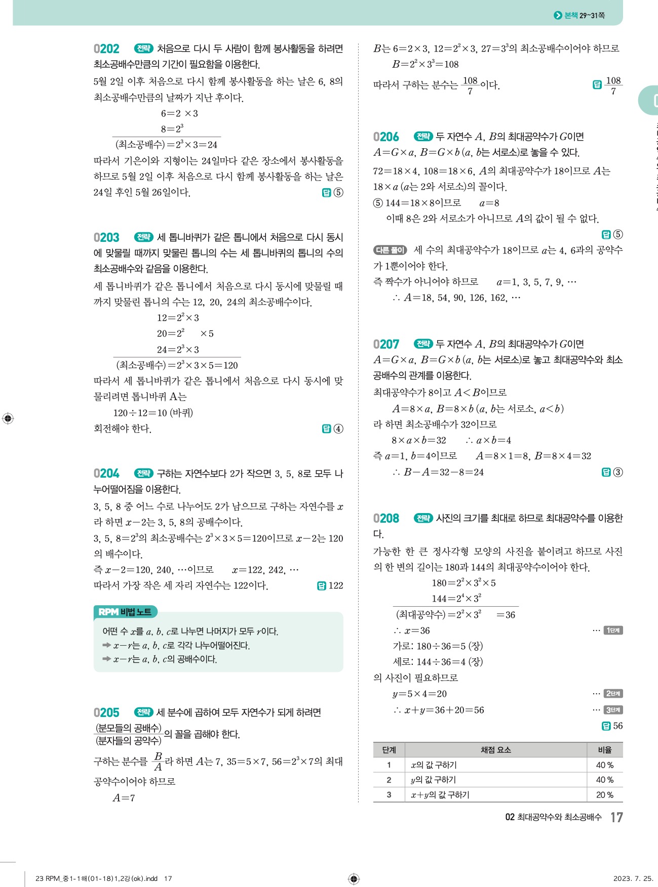 알피엠중1-1답지 상세 17