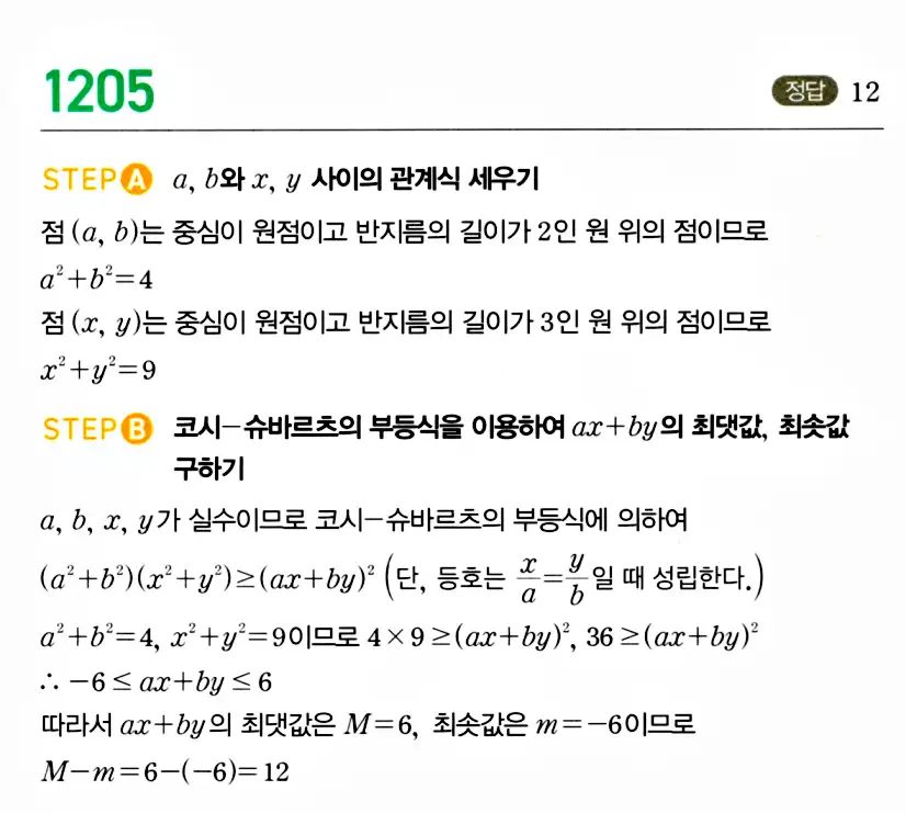 마플시너지 공통수학2 답지 1205번