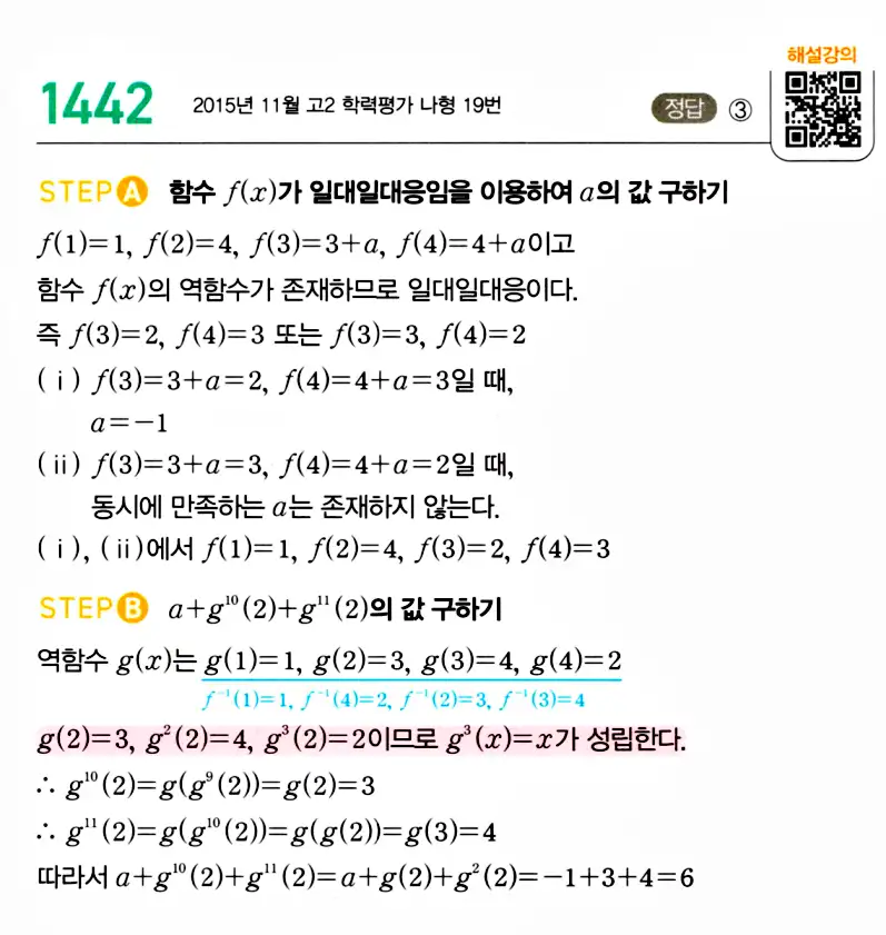 마플시너지 공통수학2 답지 1442번
