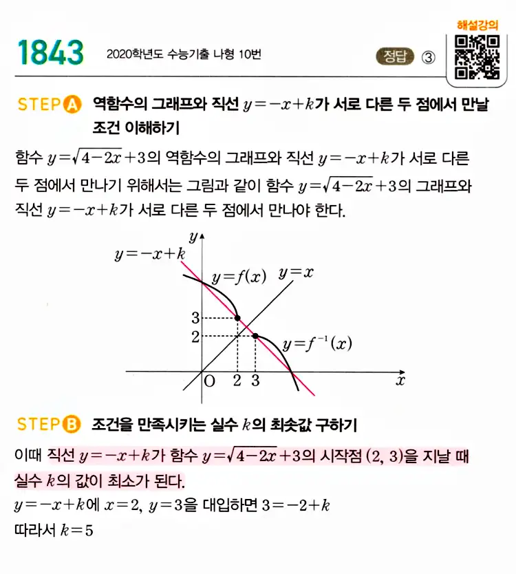 마플시너지 공통수학2 답지 1843번
