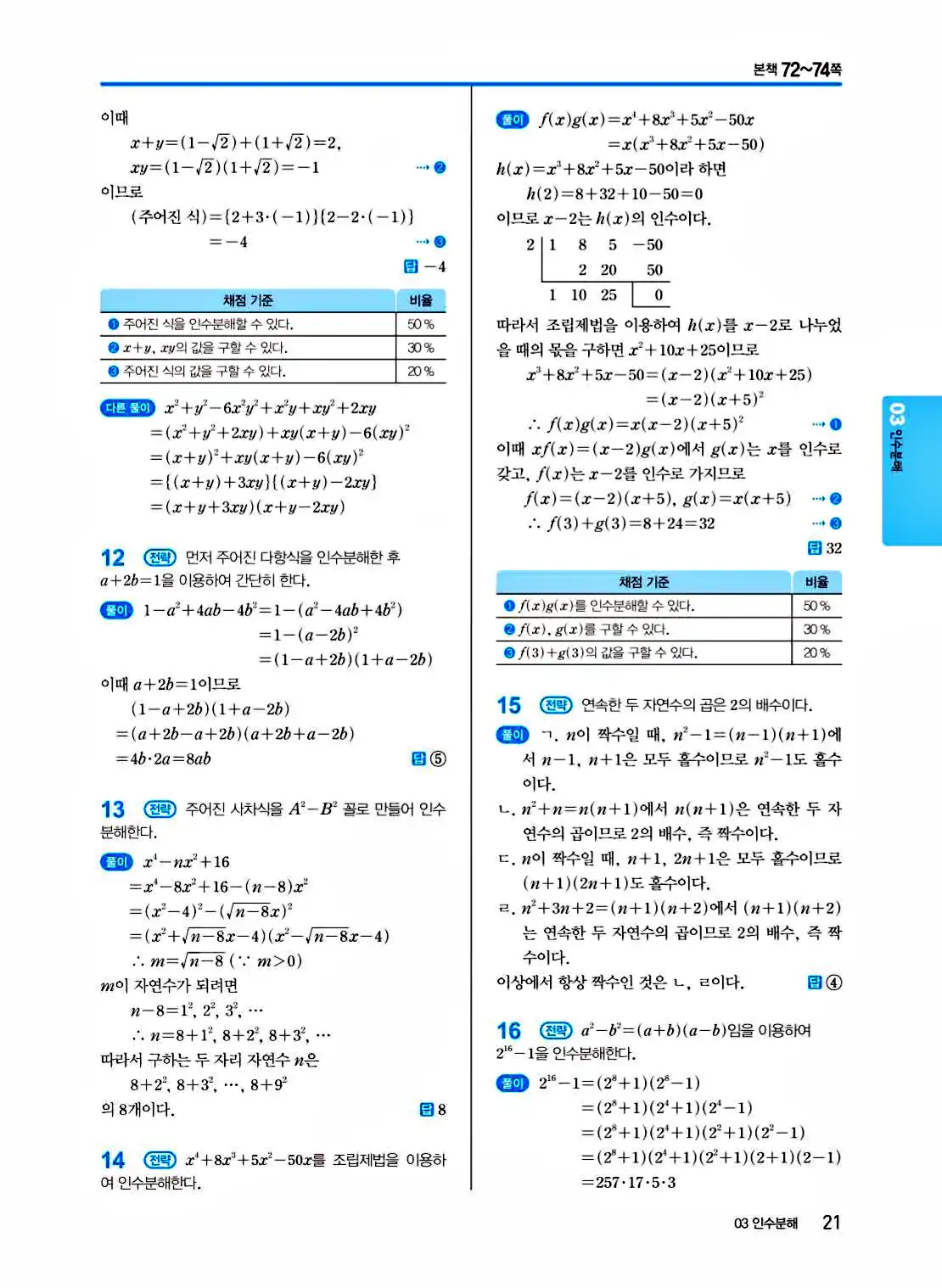 2025 개념쎈 공통수학1 답지 21페이지