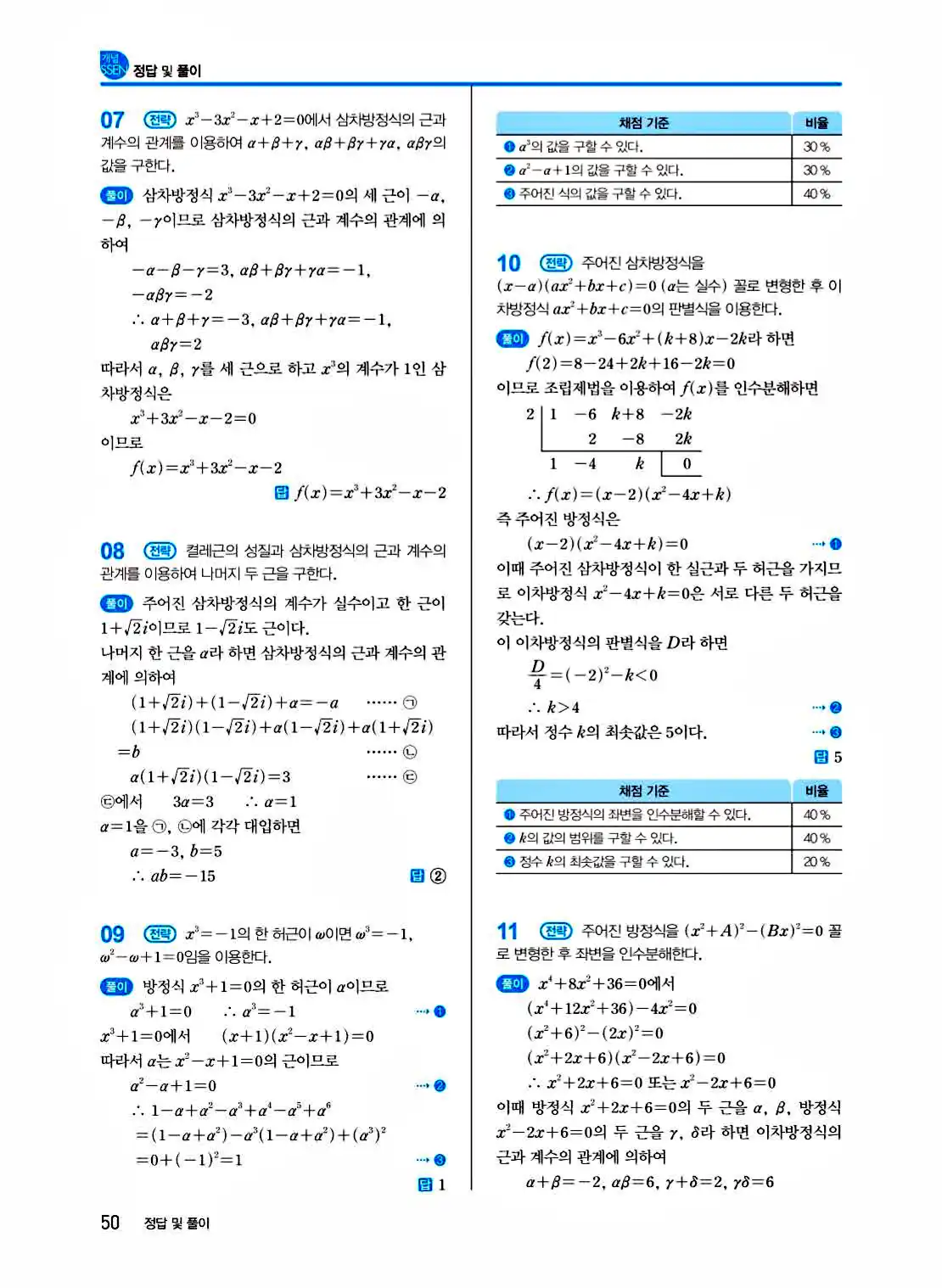 2025 개념쎈 공통수학1 답지 50페이지