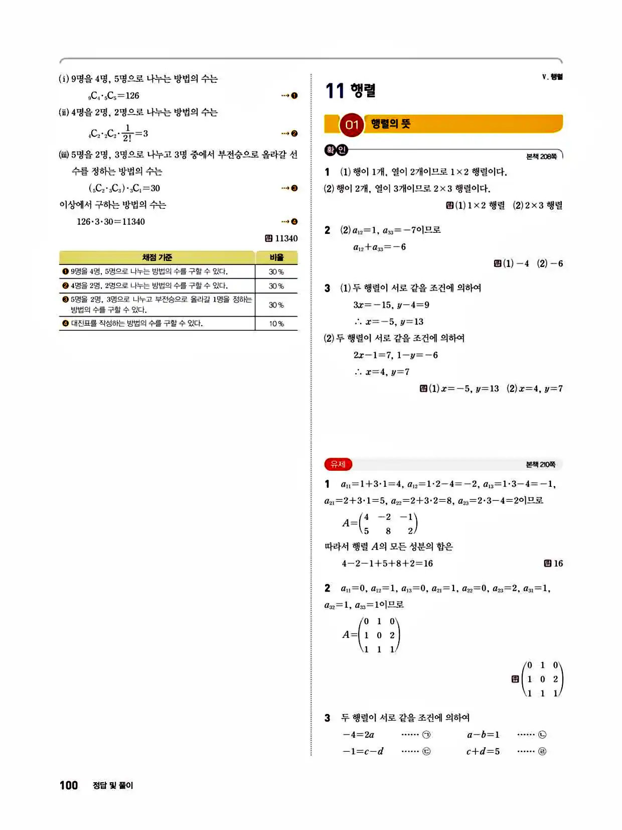 2025 개념쎈라이트 공통수학1 답지 100페이지