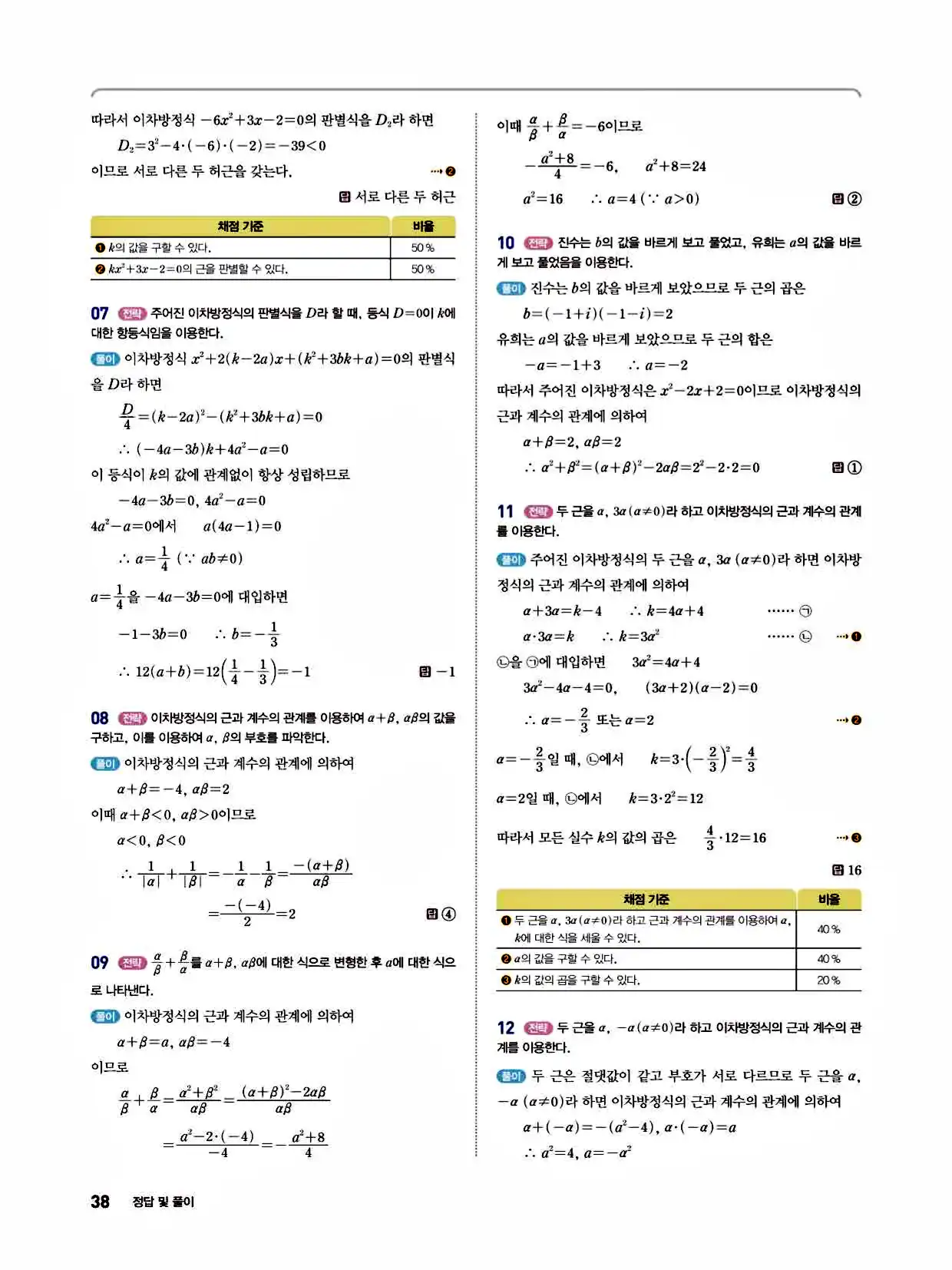 2025 개념쎈라이트 공통수학1 답지 38페이지