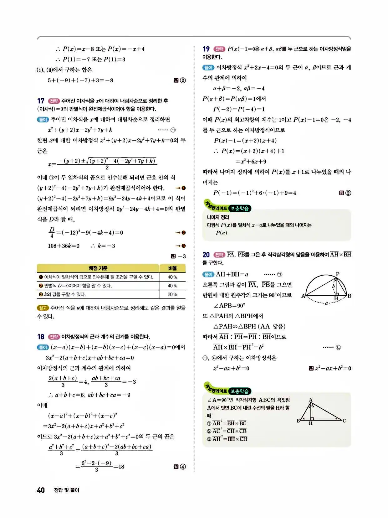 2025 개념쎈라이트 공통수학1 답지 40페이지