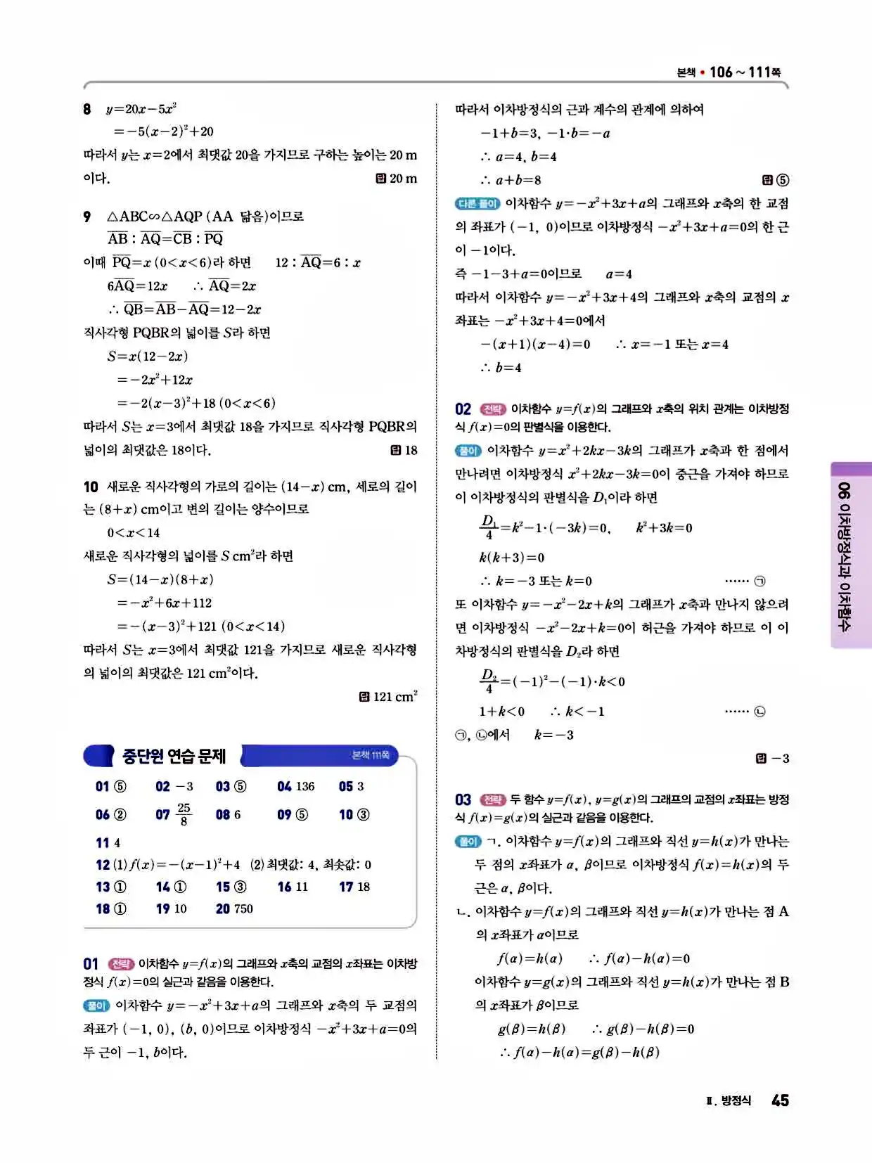2025 개념쎈라이트 공통수학1 답지 45페이지
