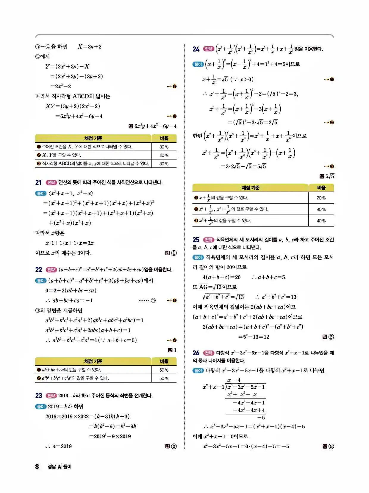 2025 개념쎈라이트 공통수학1 답지 8페이지