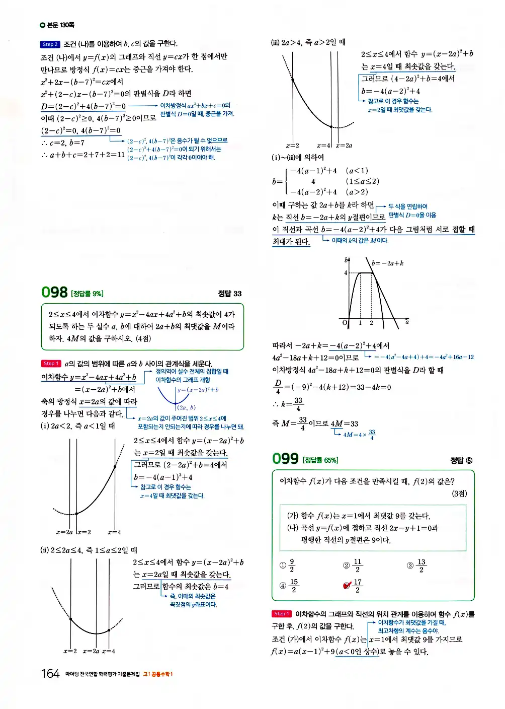 2026 마더텅 전국연합 학력평가 기출문제집 고1 공통수학1 답지 166페이지
