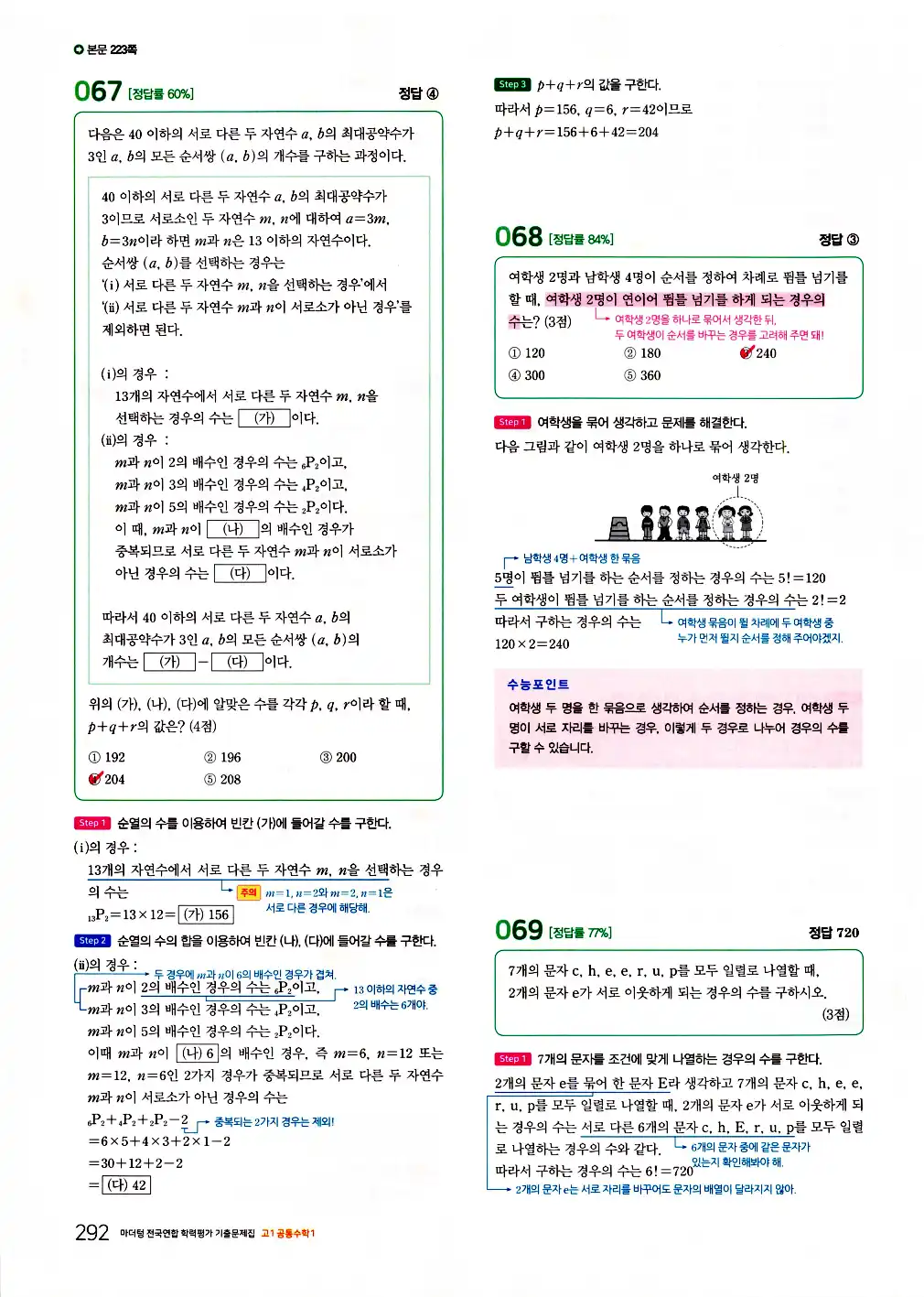 2026 마더텅 전국연합 학력평가 기출문제집 고1 공통수학1 답지 294페이지