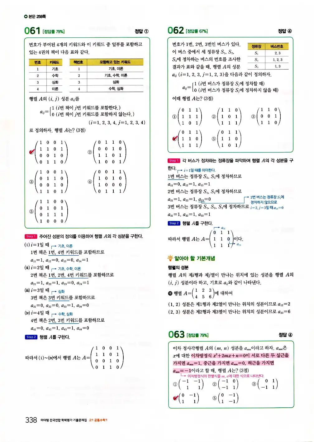 2026 마더텅 전국연합 학력평가 기출문제집 고1 공통수학1 답지 340페이지