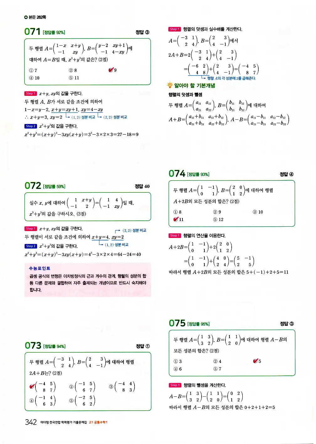 2026 마더텅 전국연합 학력평가 기출문제집 고1 공통수학1 답지 344페이지