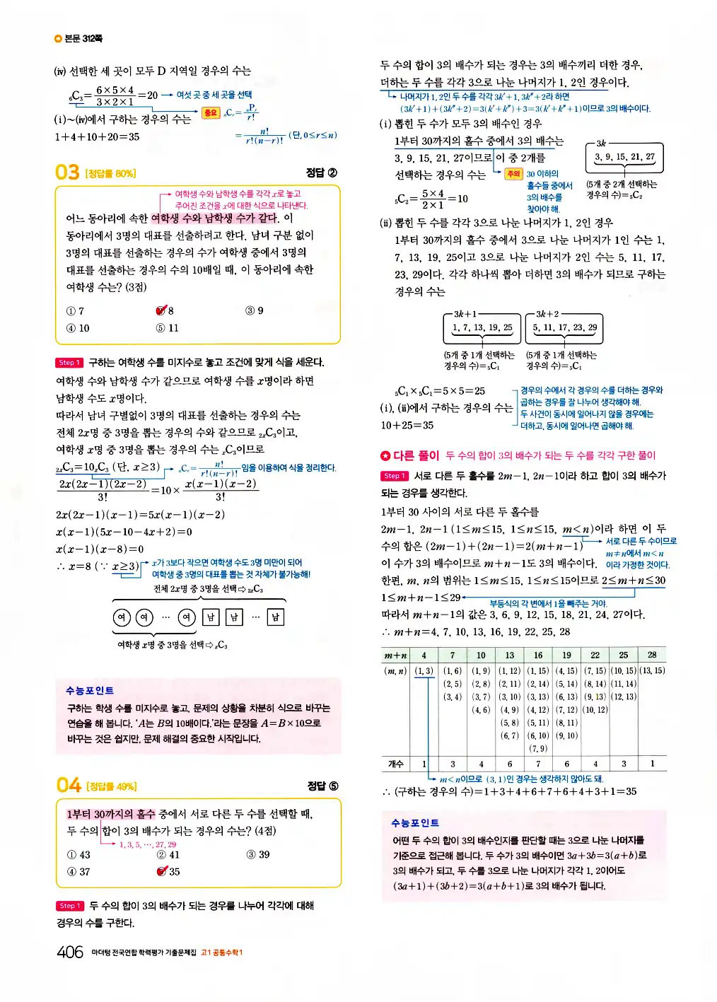 2026 마더텅 전국연합 학력평가 기출문제집 고1 공통수학1 답지 408페이지