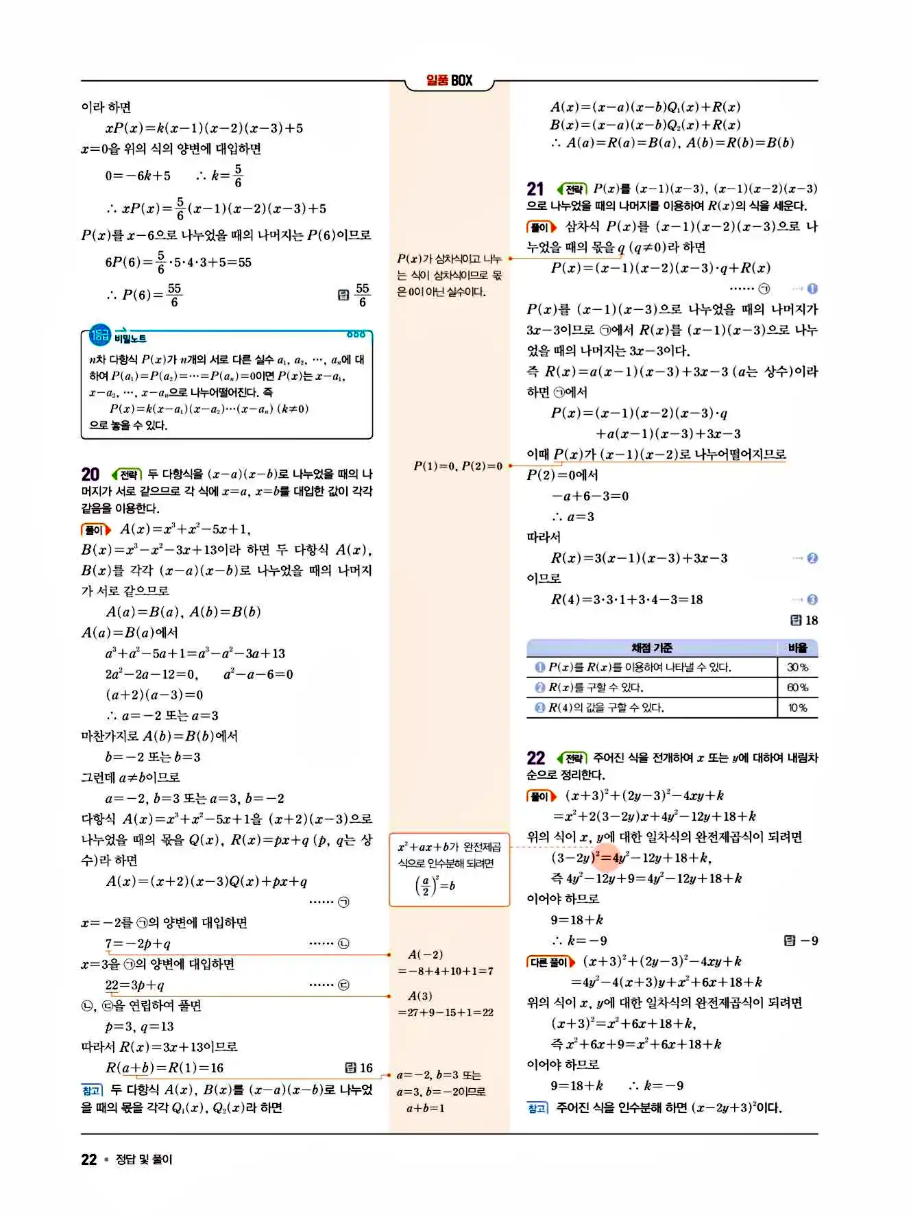 2025 일품 공통수학1 답지 22페이지