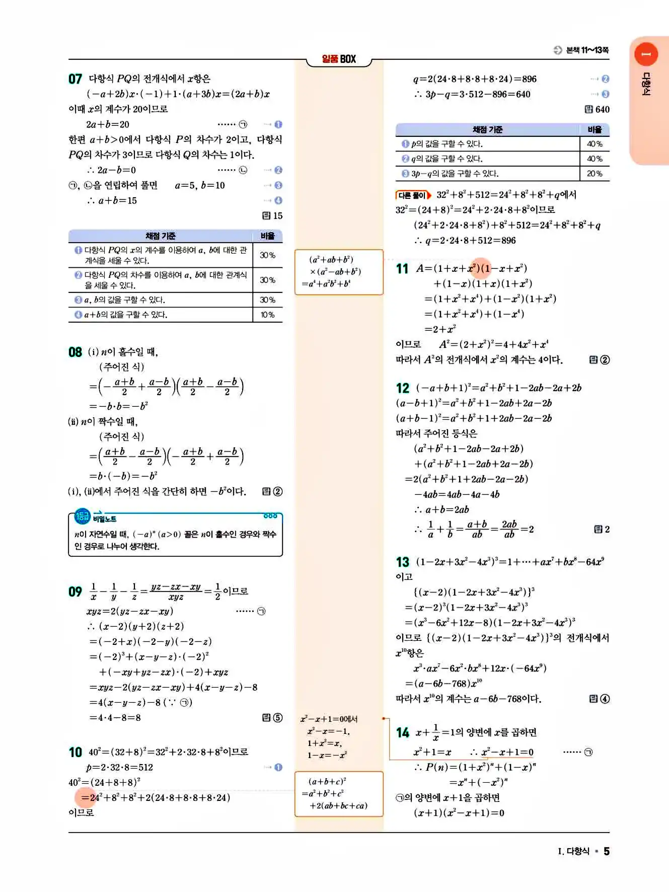 2025 일품 공통수학1 답지 5페이지