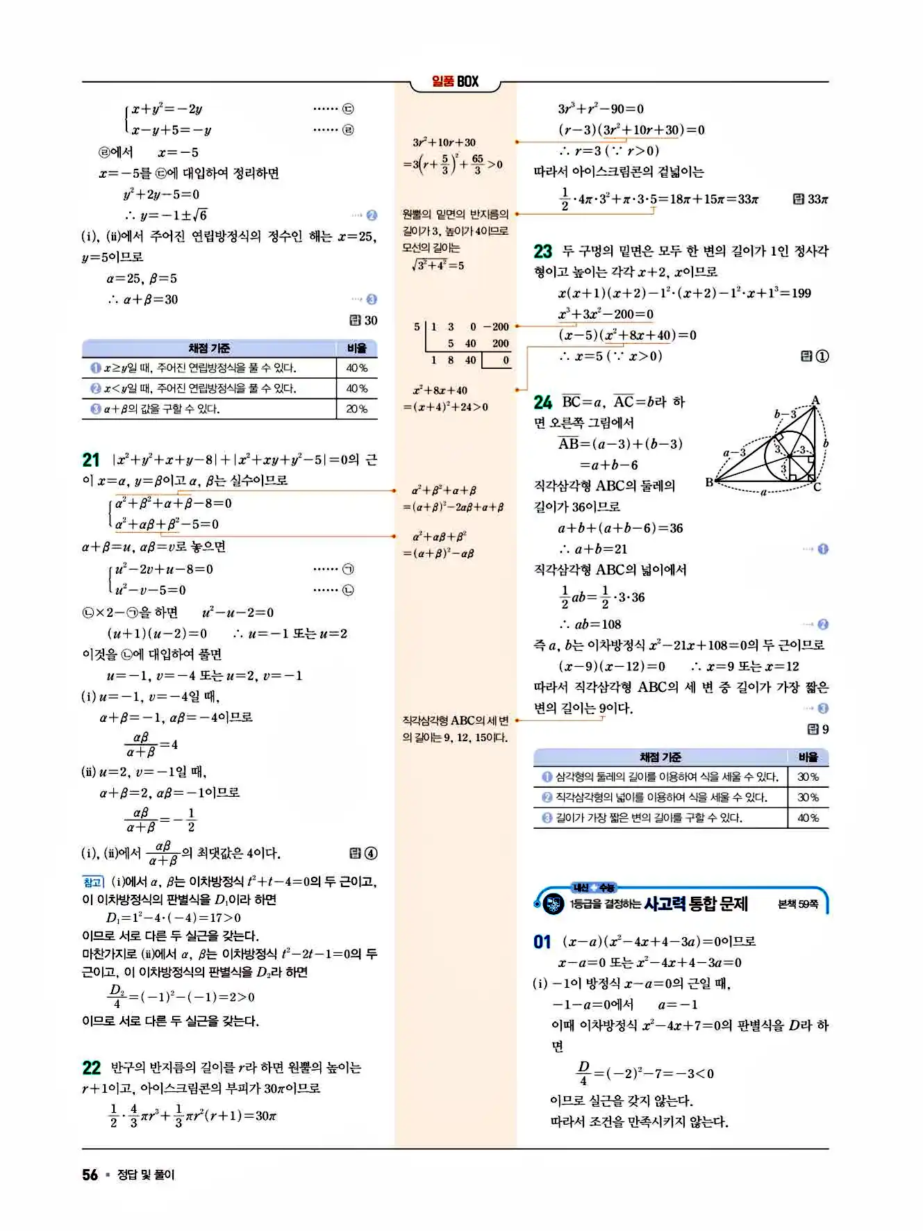 2025 일품 공통수학1 답지 56페이지