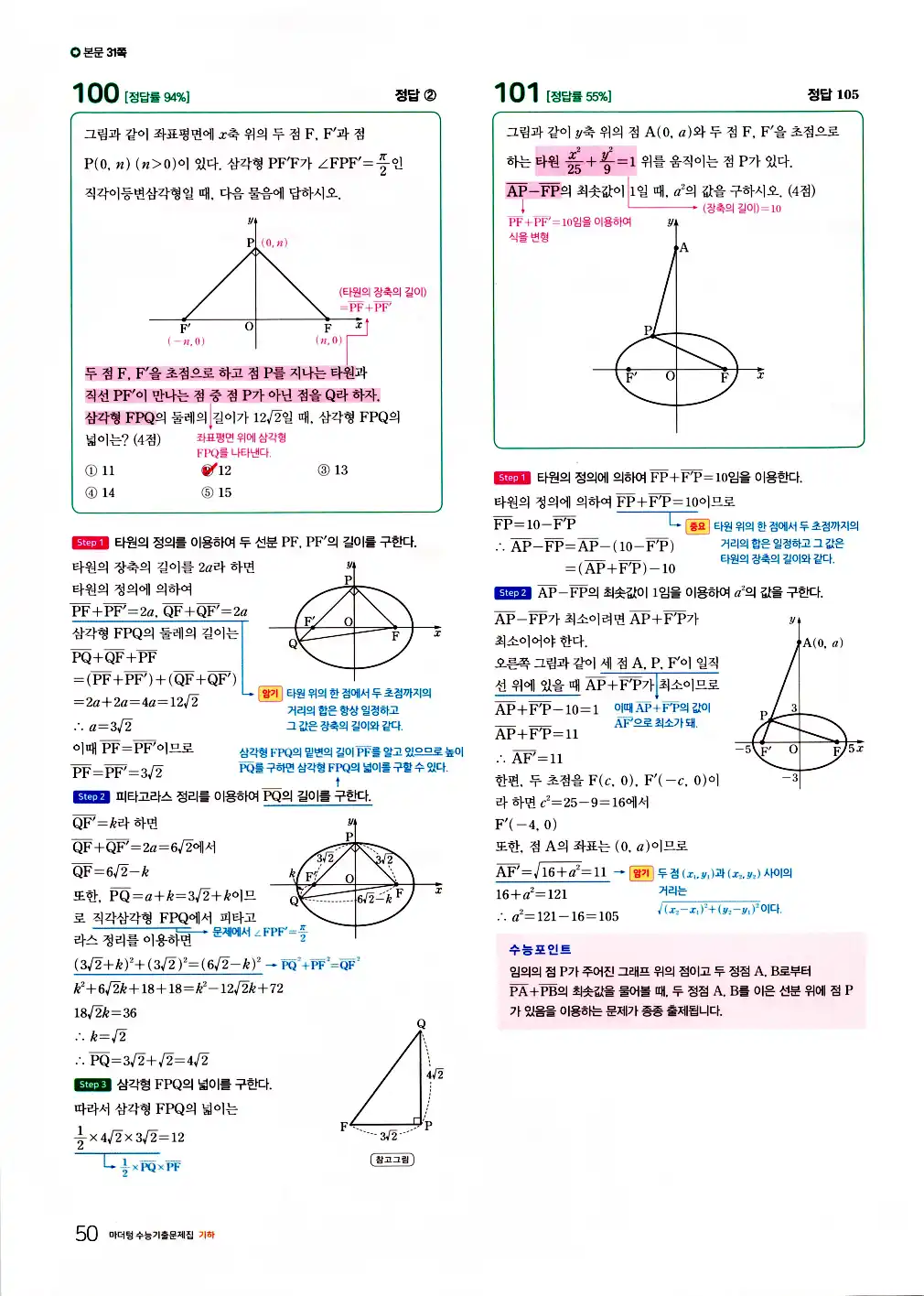2026 마더텅 수능기출문제집 기하 답지 102페이지