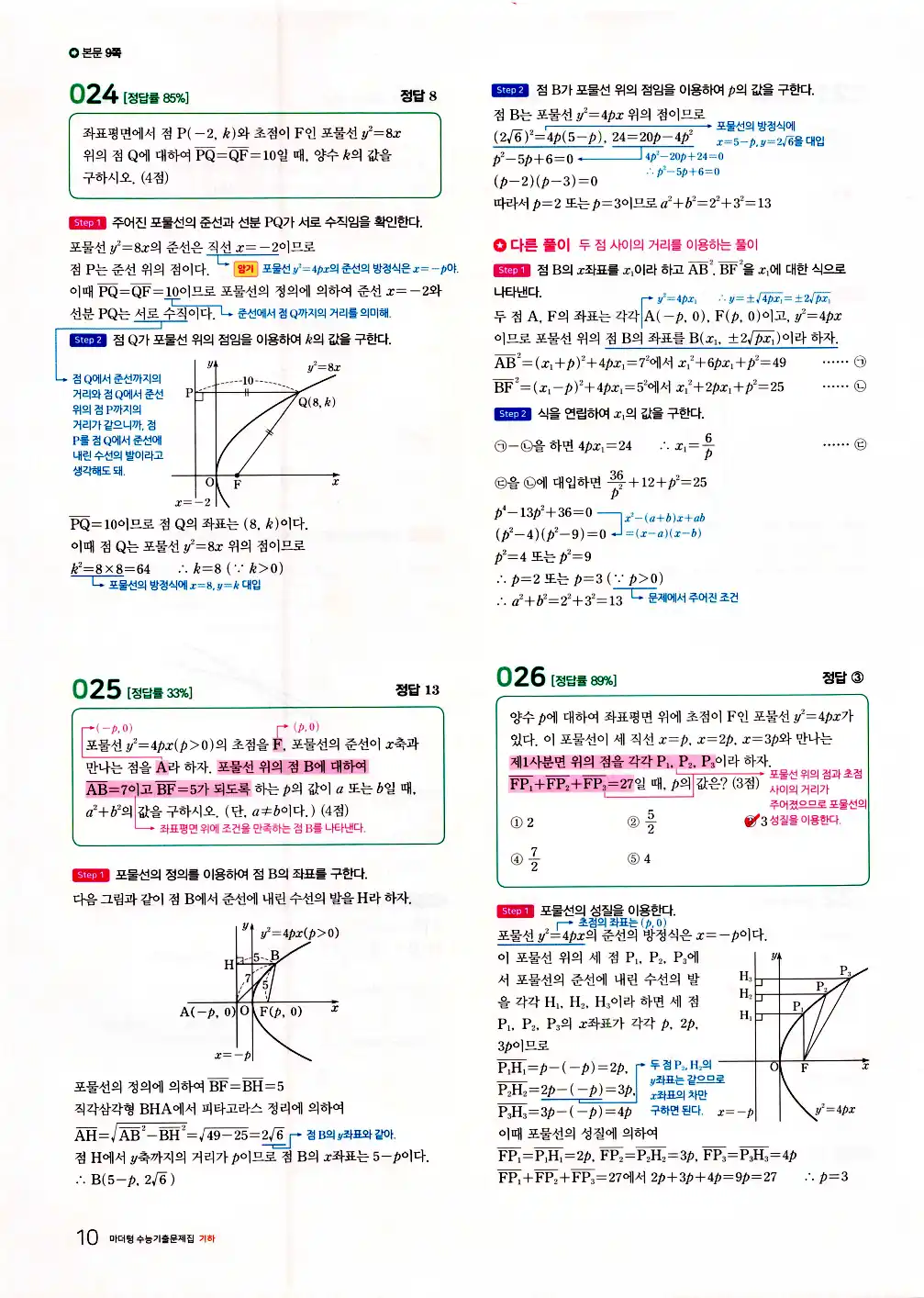 2026 마더텅 수능기출문제집 기하 답지 62페이지