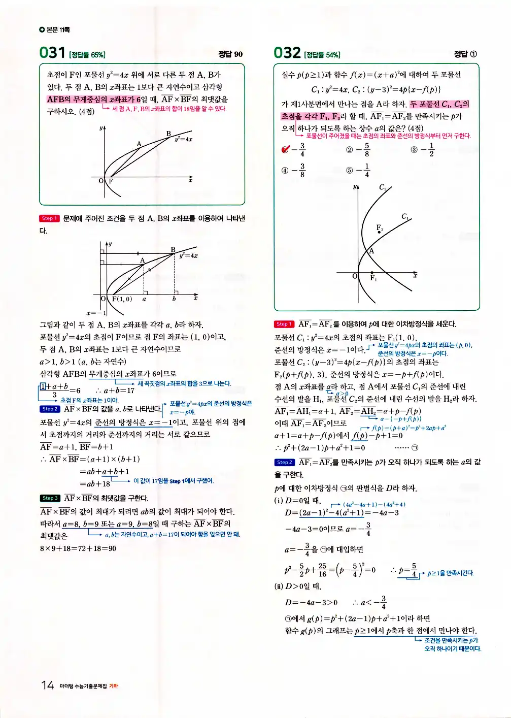 2026 마더텅 수능기출문제집 기하 답지 66페이지