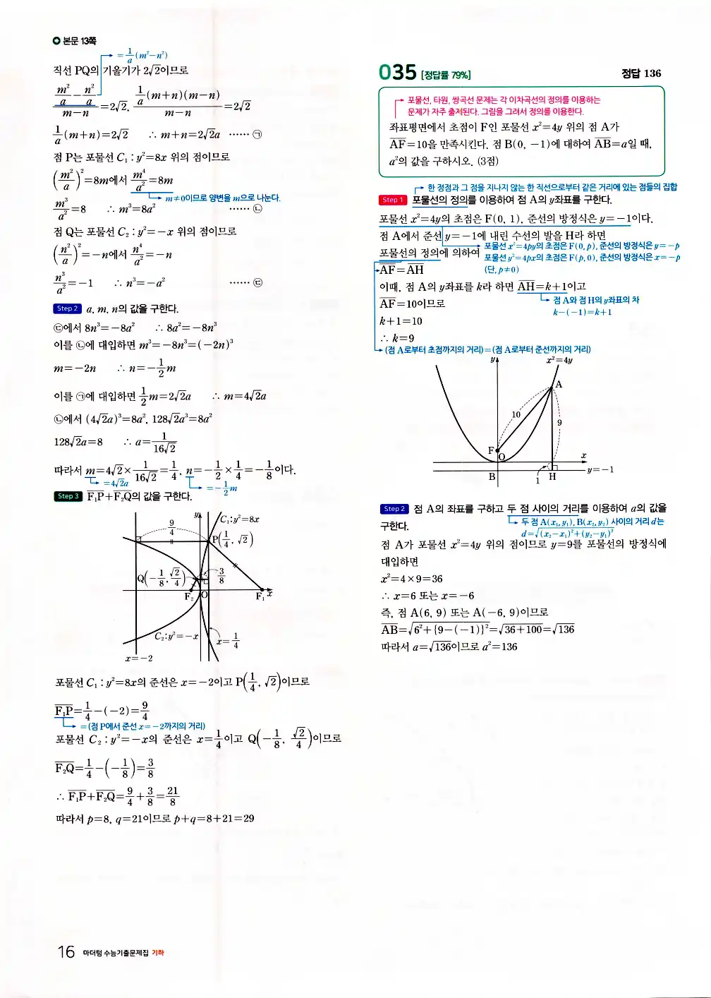 2026 마더텅 수능기출문제집 기하 답지 68페이지