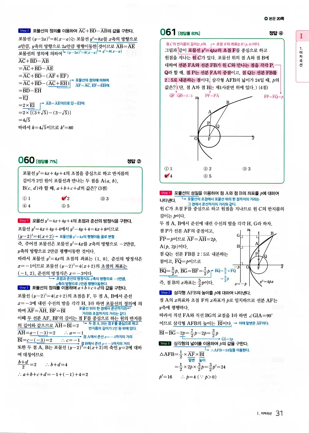 2026 마더텅 수능기출문제집 기하 답지 83페이지