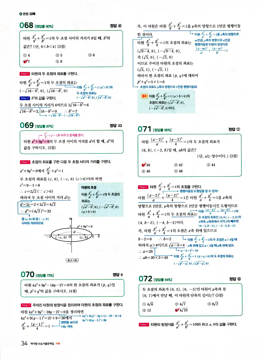 2026 마더텅 수능기출문제집 기하 답지 86페이지