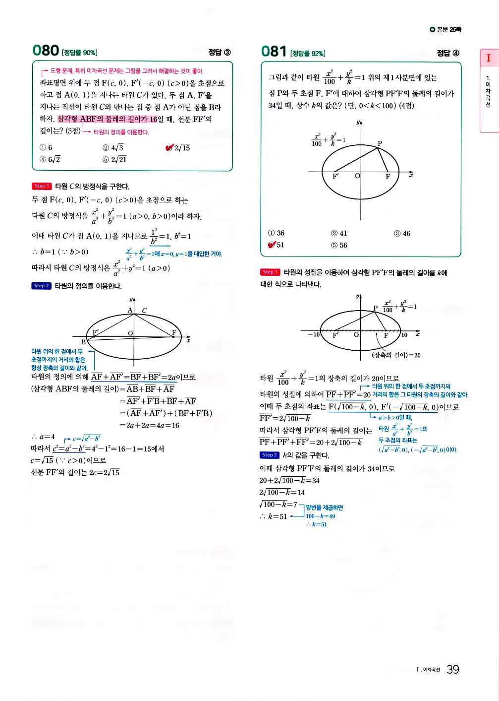 2026 마더텅 수능기출문제집 기하 답지 91페이지