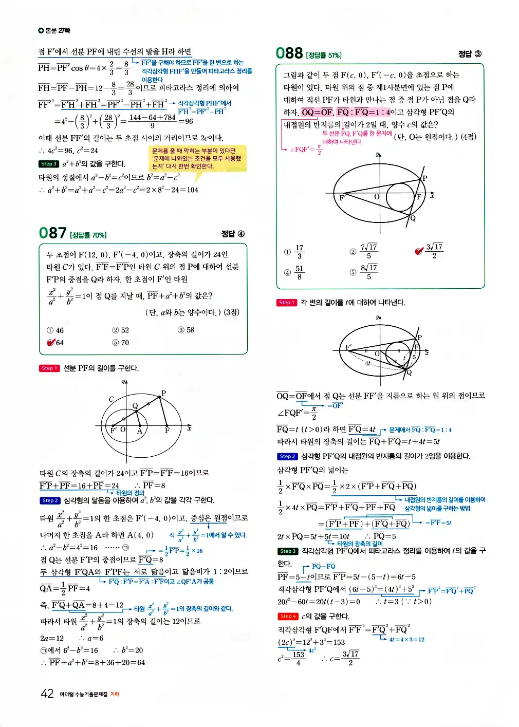 2026 마더텅 수능기출문제집 기하 답지 94페이지