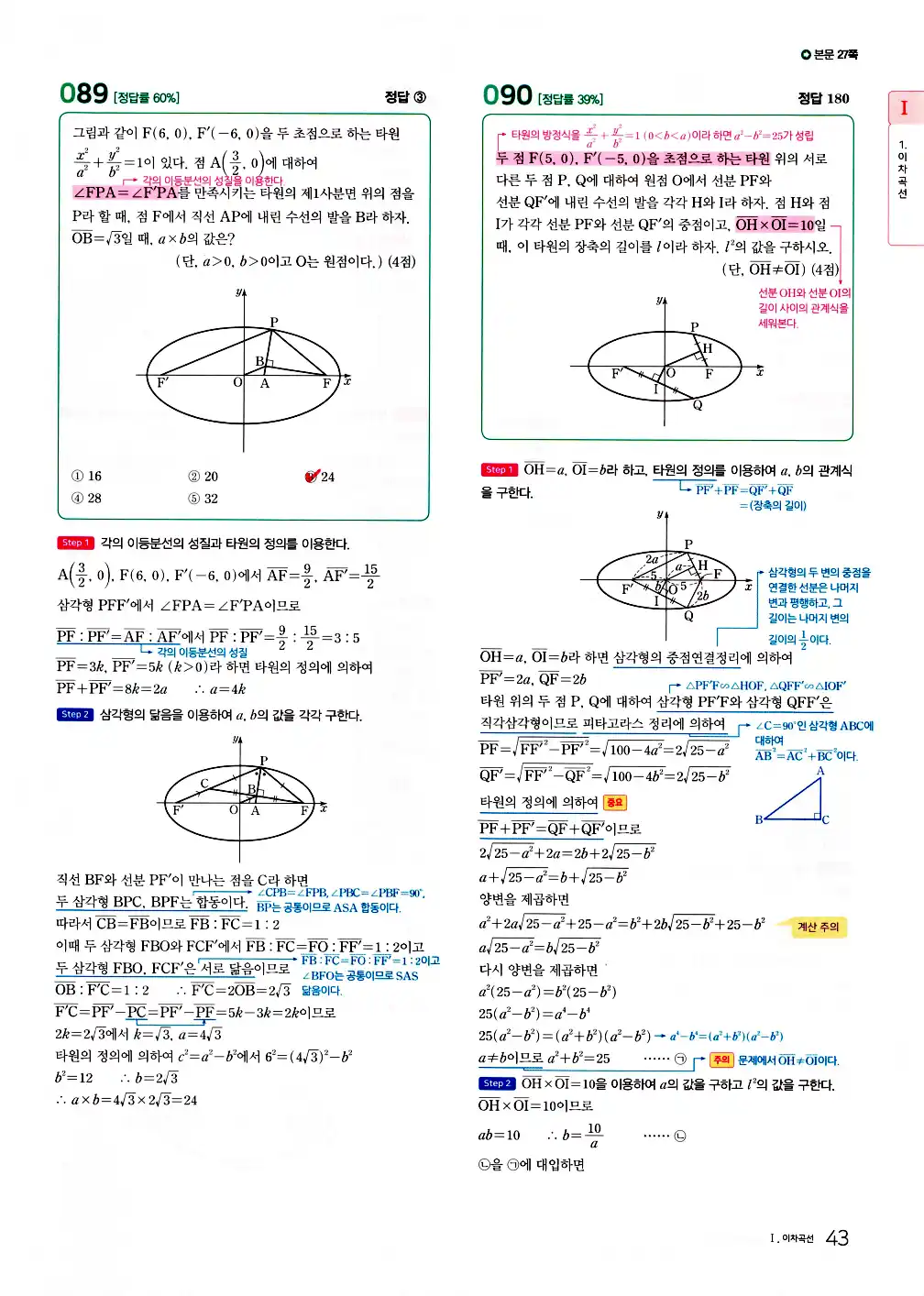 2026 마더텅 수능기출문제집 기하 답지 95페이지