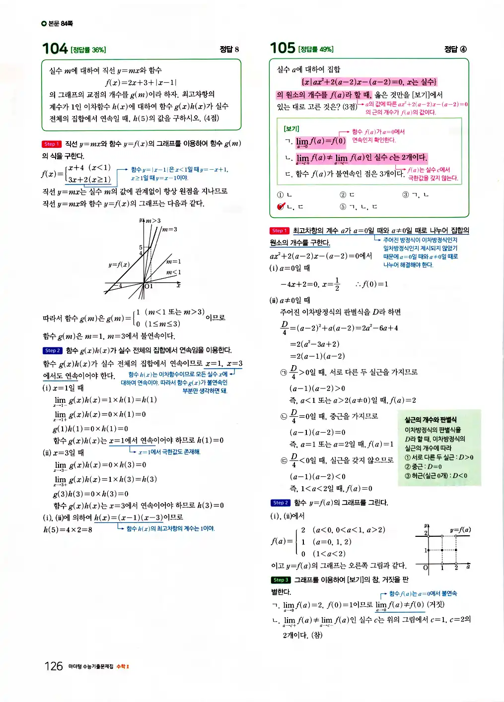 2026 마더텅 수능기출문제집 수학2 답지 128페이지