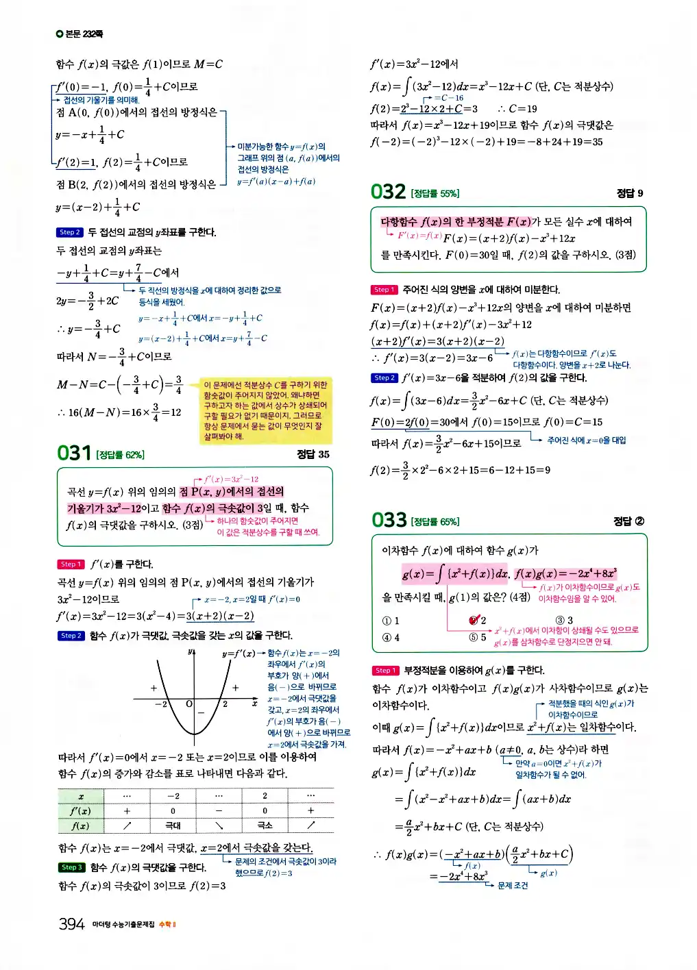 2026 마더텅 수능기출문제집 수학2 답지 396페이지