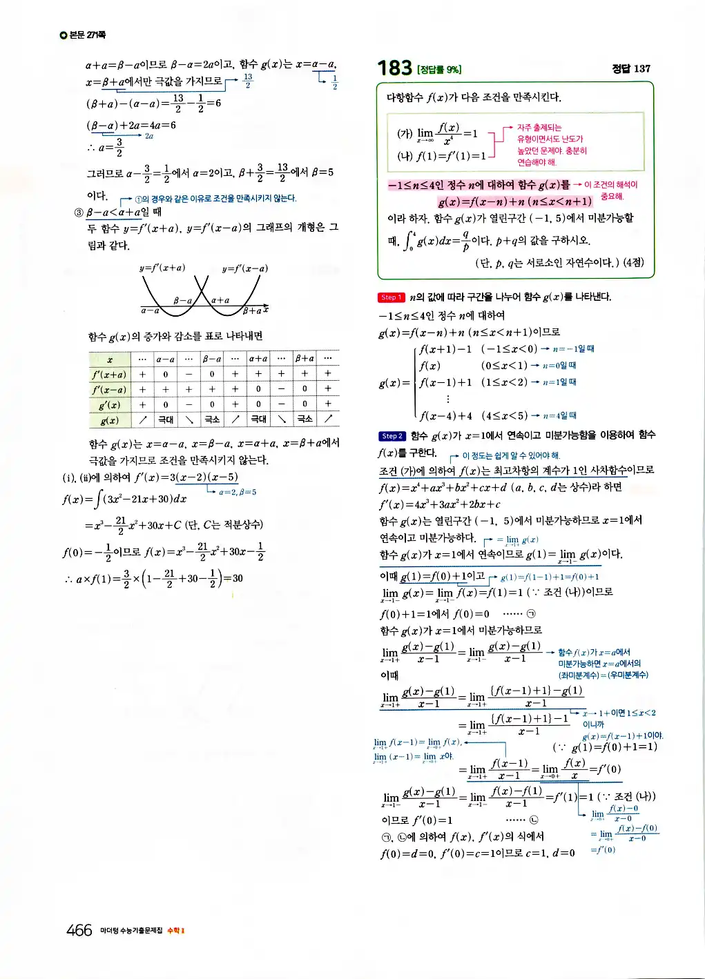 2026 마더텅 수능기출문제집 수학2 답지 468페이지