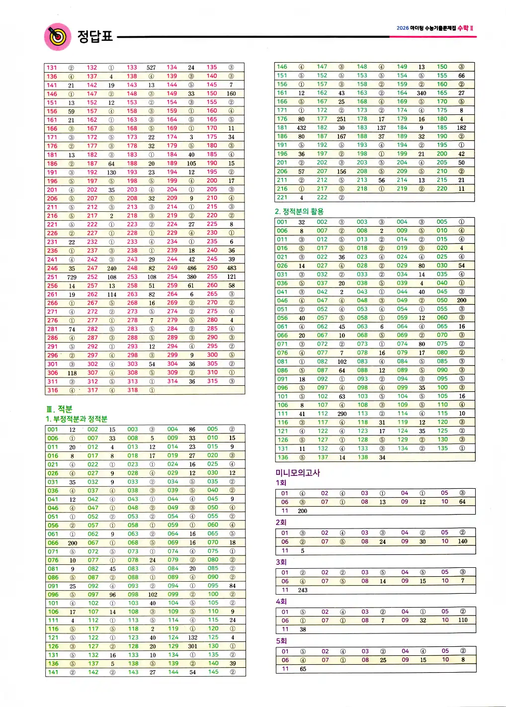 2026 마더텅 수능기출문제집 수학2 답지 586페이지