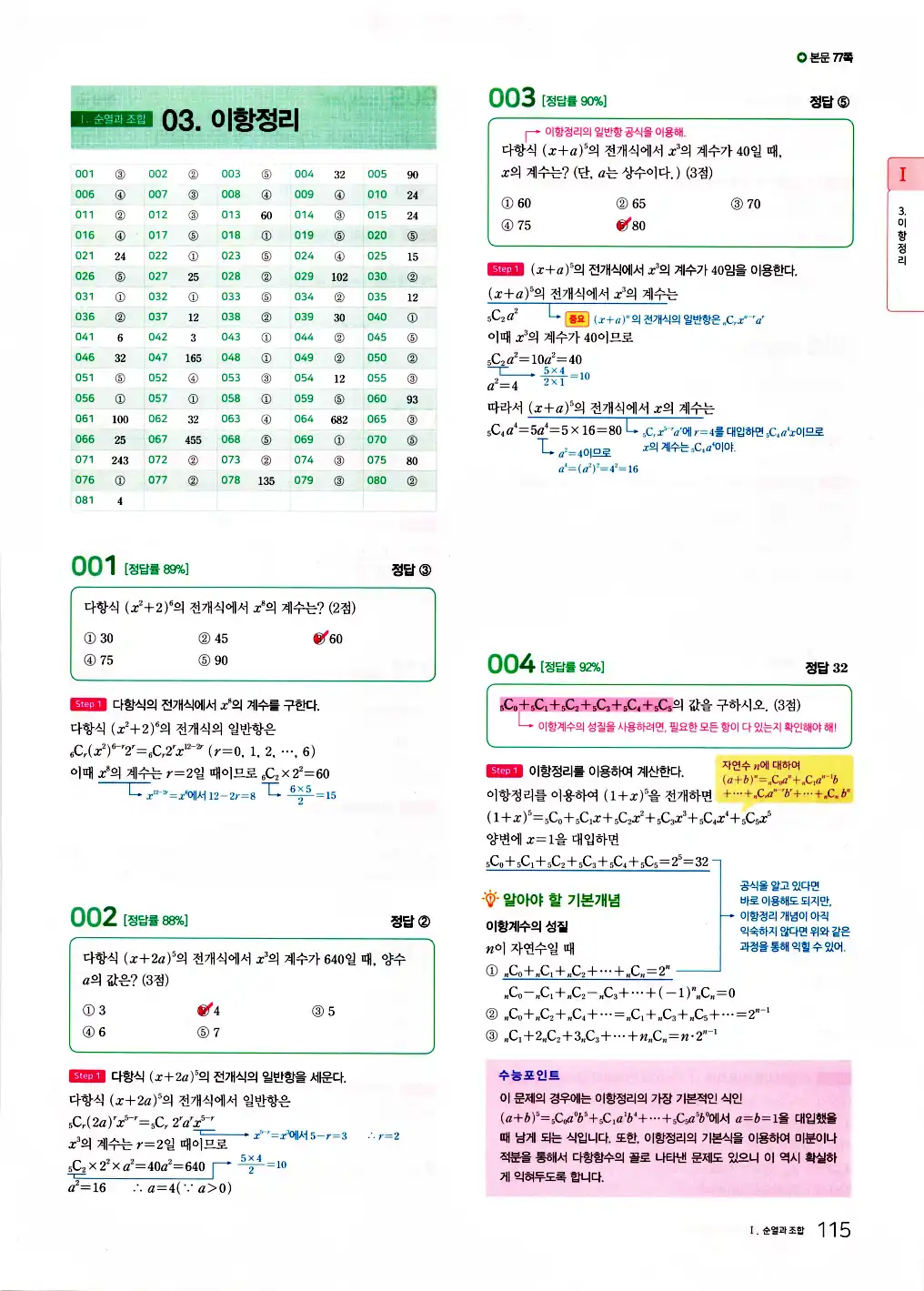 2026 마더텅 수능기출문제집 확률과통계 답지 117페이지