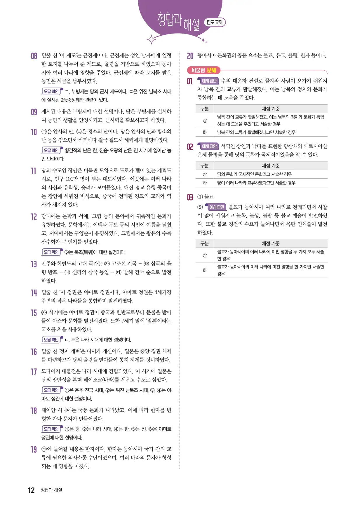 2025한끝중등역사1-1답지 12페이지