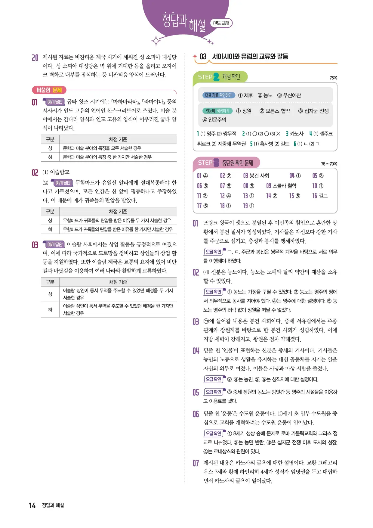 2025한끝중등역사1-1답지 14페이지