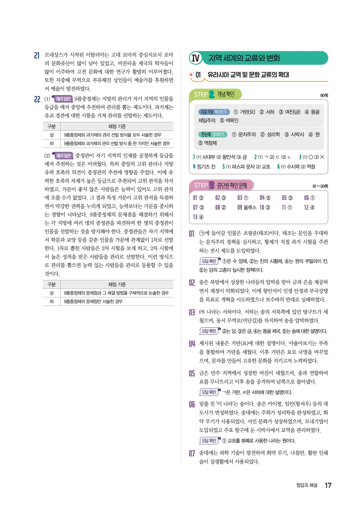 2025한끝중등역사1-1답지 17페이지