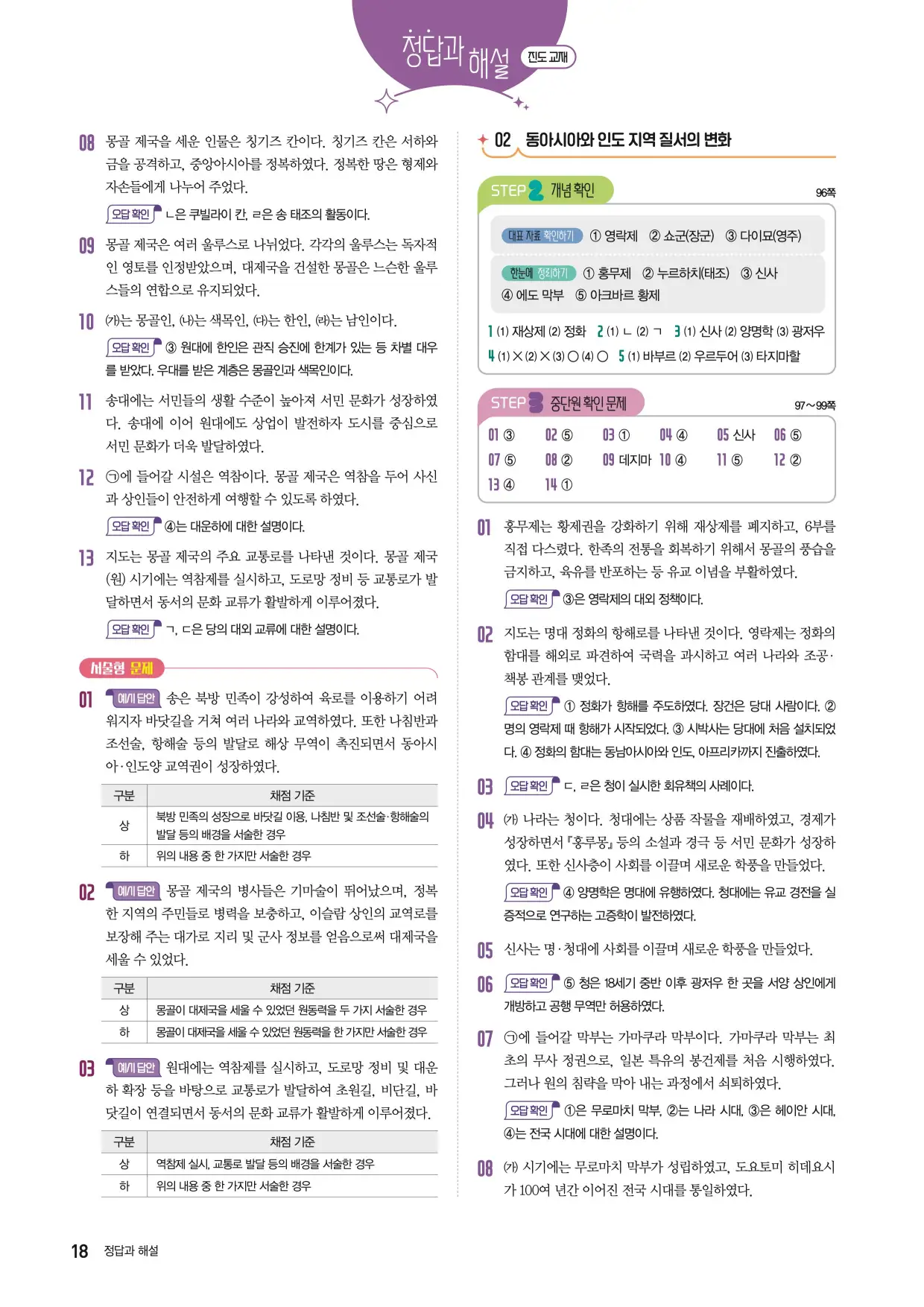 2025한끝중등역사1-1답지 18페이지