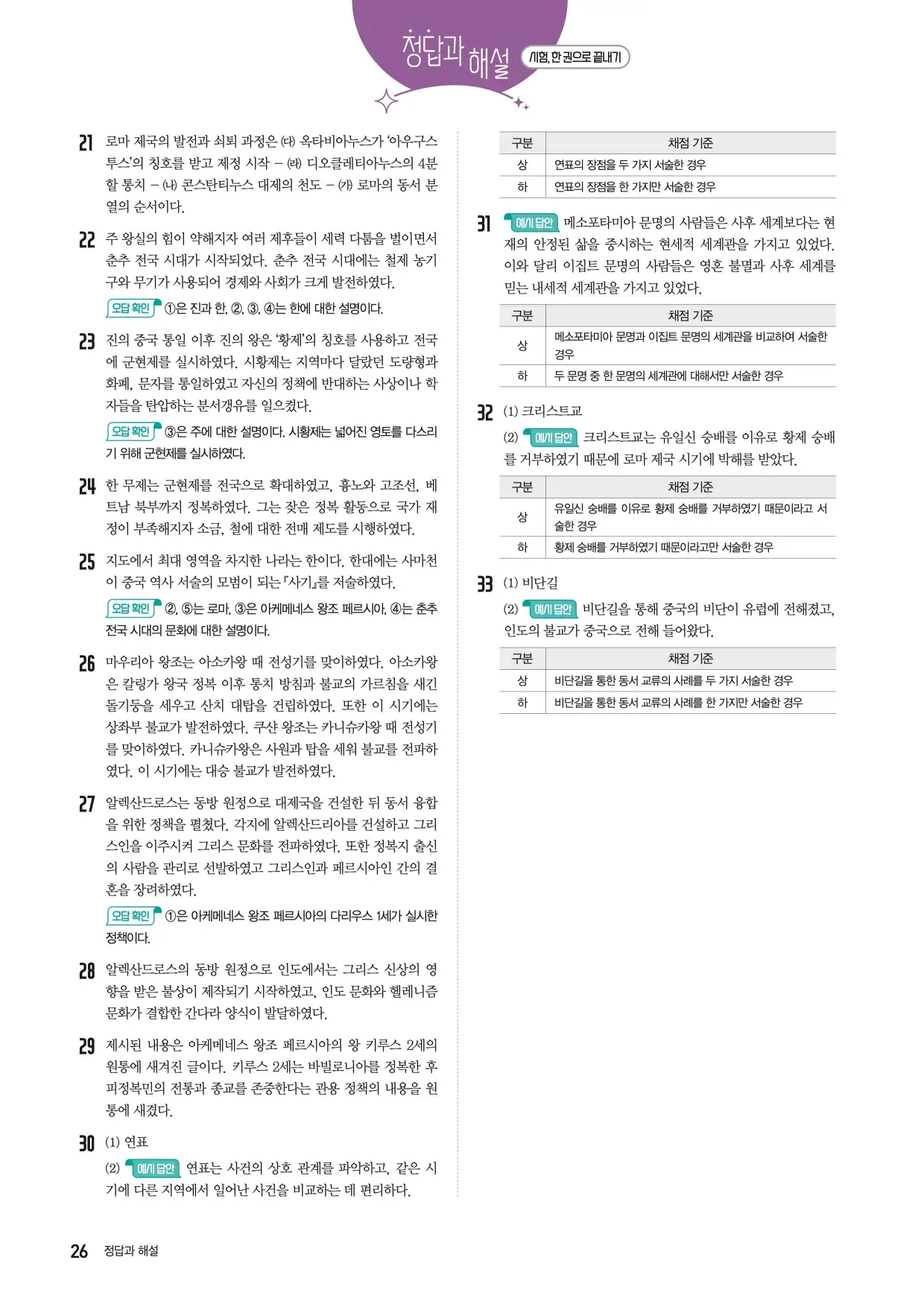 2025한끝중등역사1-1답지 26페이지